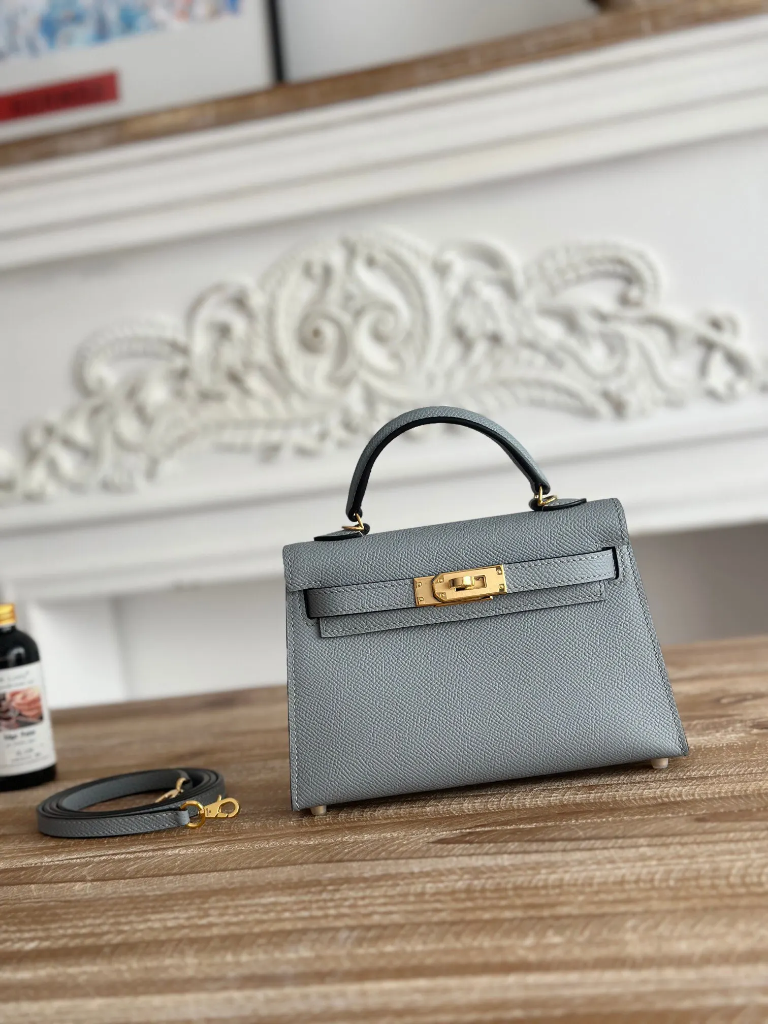 Hermes Kelly 亚麻藍 Epsom掌纹牛皮 斜背包 19cm 經典款