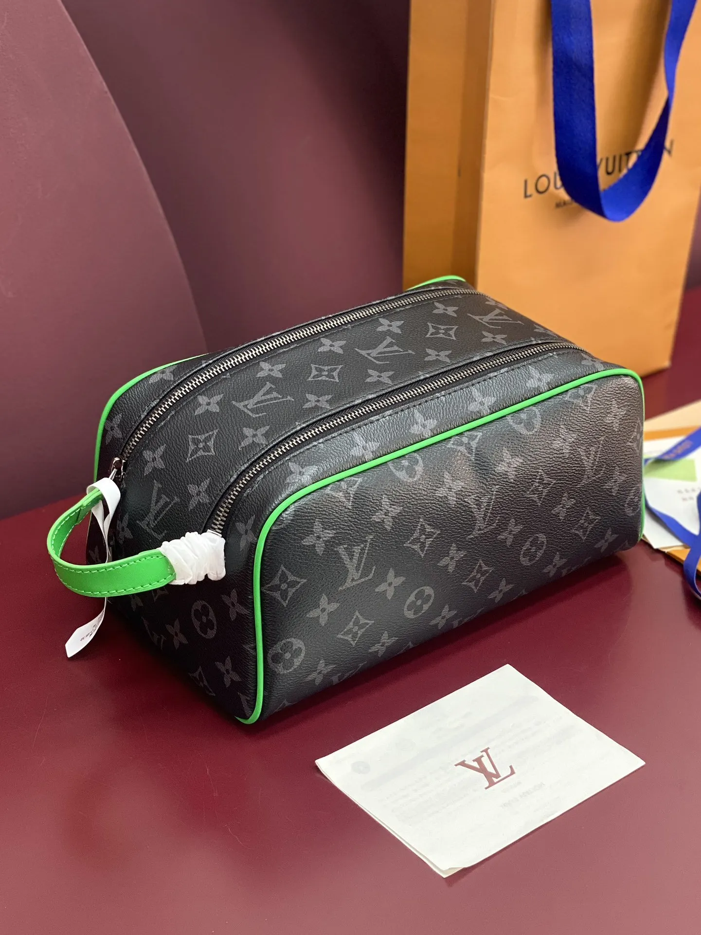帆布 黑色花纹綠 化妝包 便携收納款