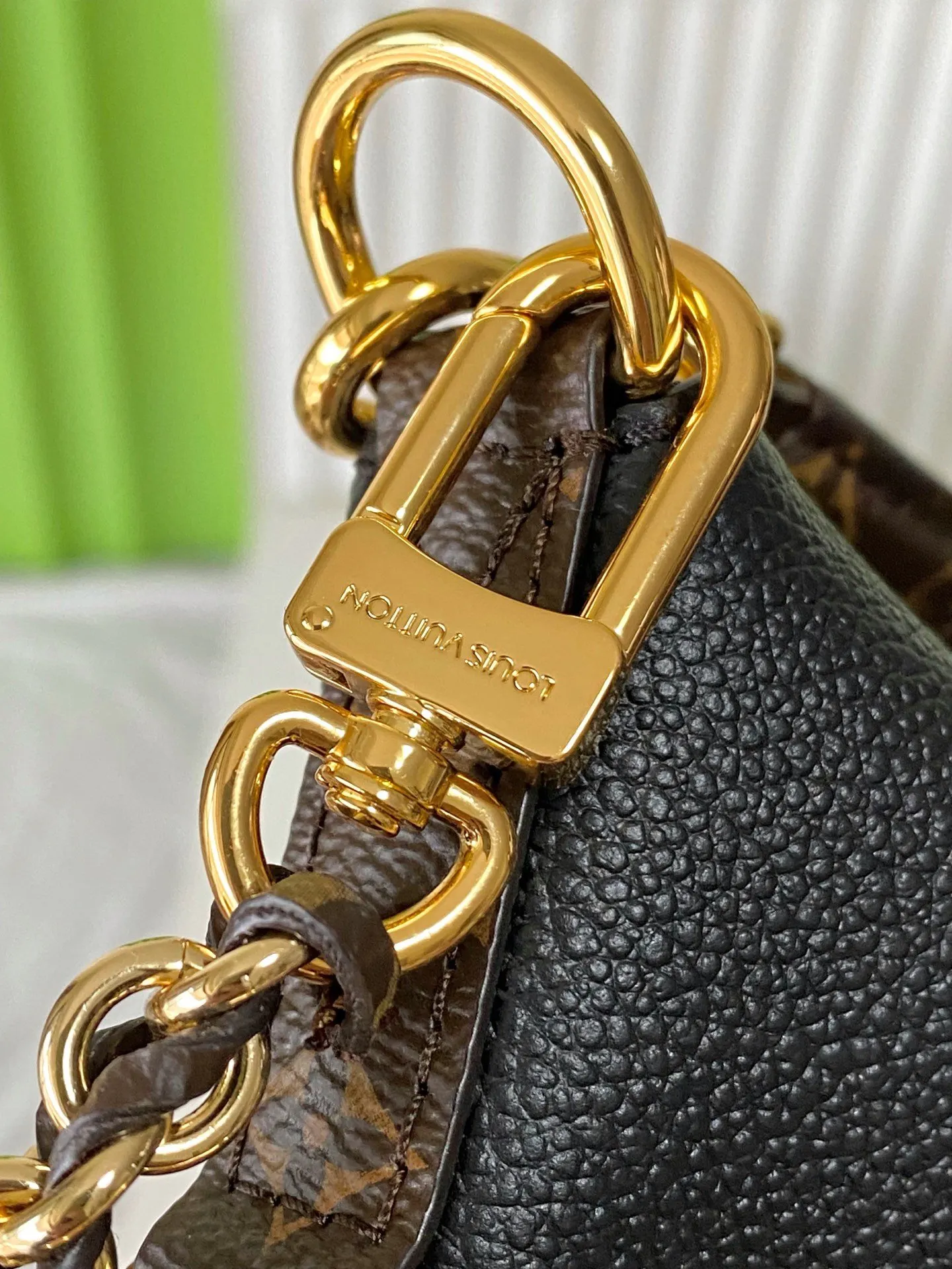 Black Monogram Hobo Shoulder Bag Vintage Leather