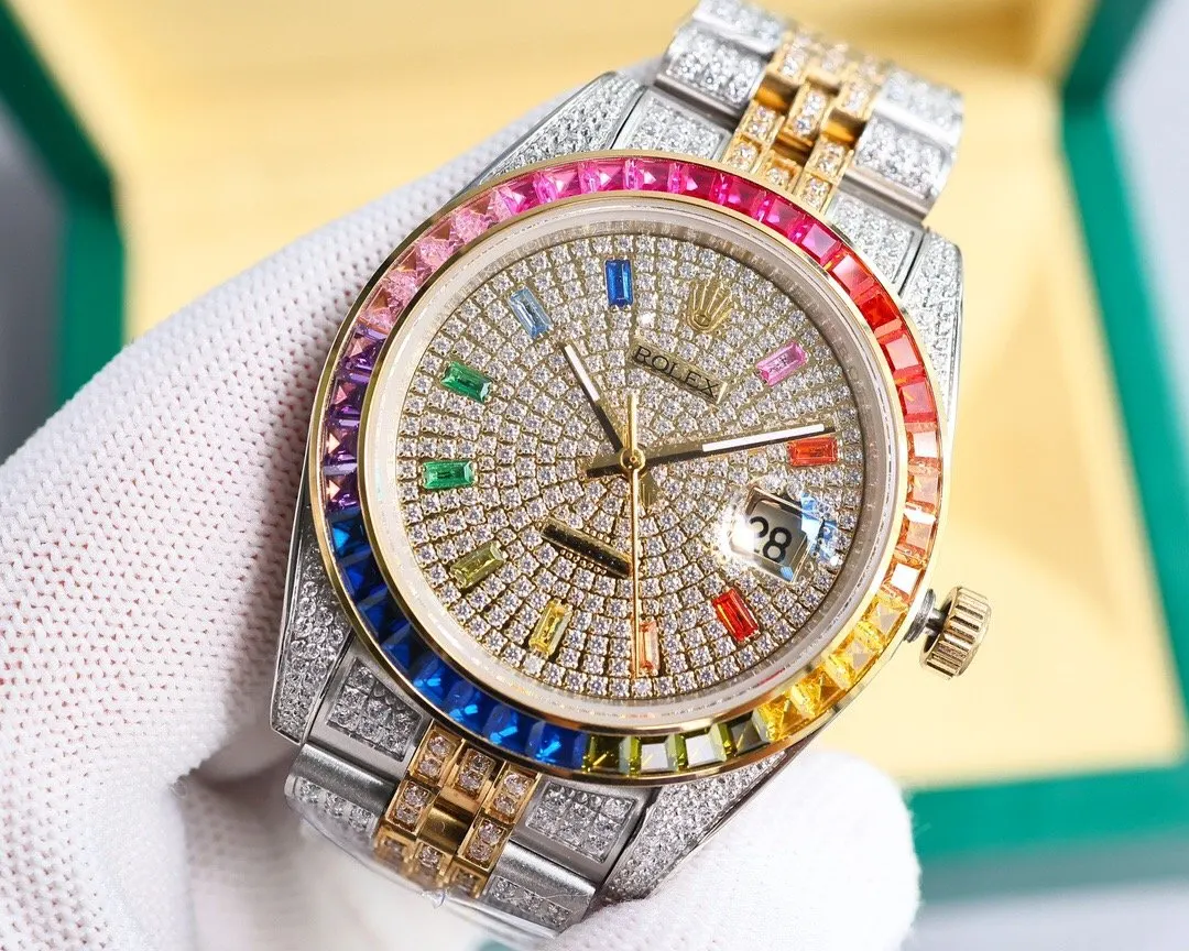 Rolex 土豪版满钻彩虹圈 劳力士蚝式恒动日志系列 手錶 經典腕表款