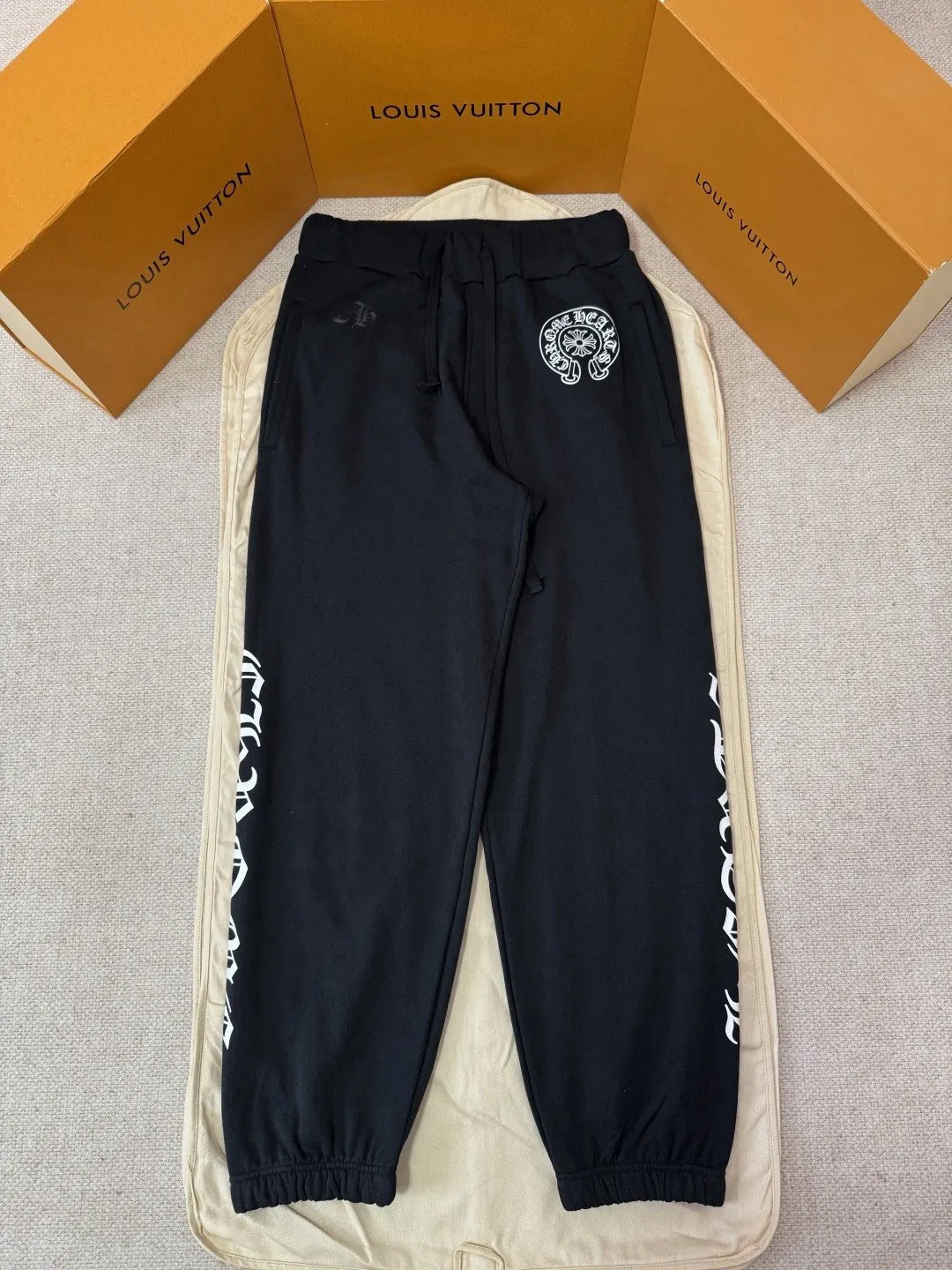 Chrome Hearts Black Print Pants Loose Casual Style