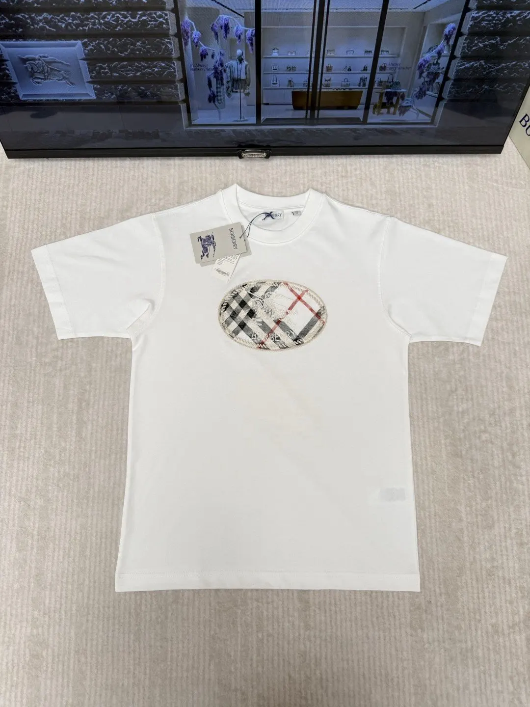 Burberry 白色 刺绣 格纹 短袖T恤 休闲百搭款