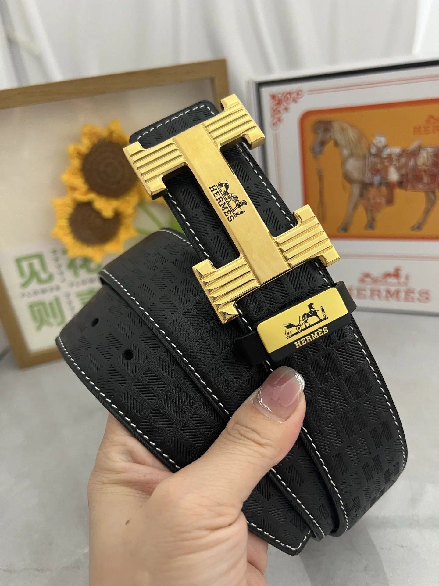 Hermes 牛皮 腰帶 精致配飾款