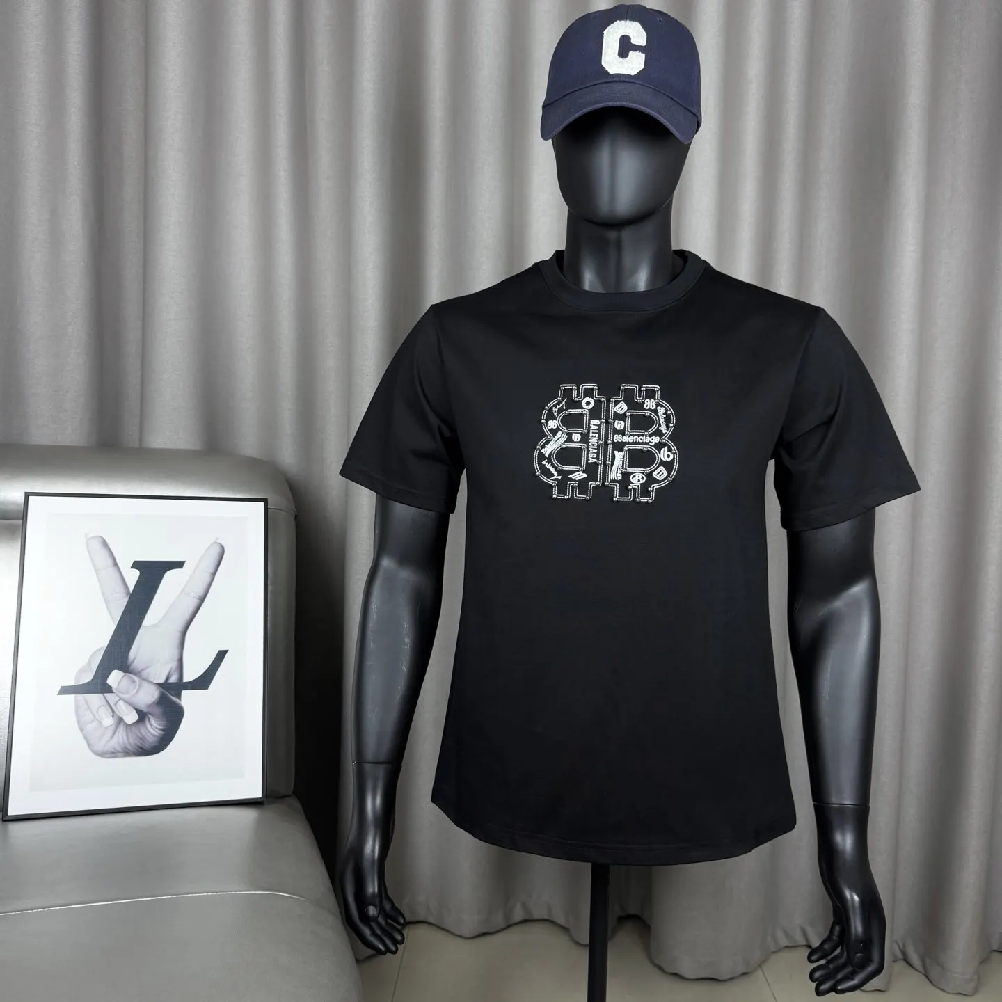 Balenciaga Black Cotton Logo Short Sleeve T-Shirt Street Cas
