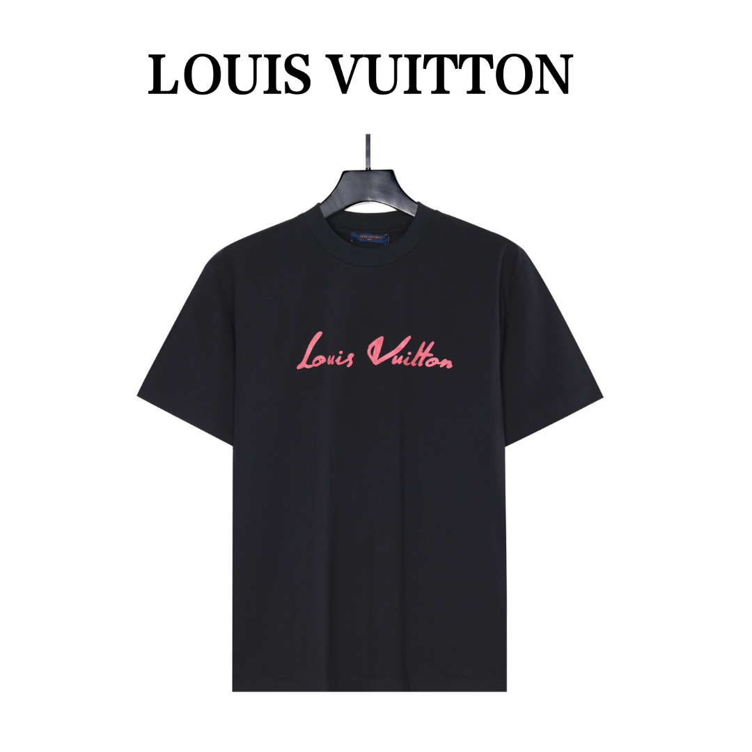 LV Pink Letter Washed Short Sleeve T-Shirt Casual Versatile Style