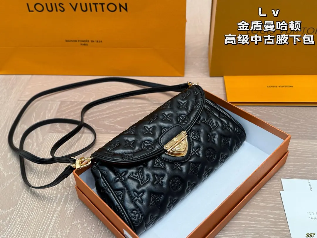 LV 盒 金盾曼哈顿中古腋下包 小金扣占据视觉感 复古腋下背款