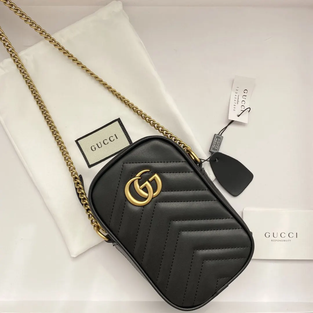 Gucci Marmont 絎縫皮革鏈條包 單肩斜挎款