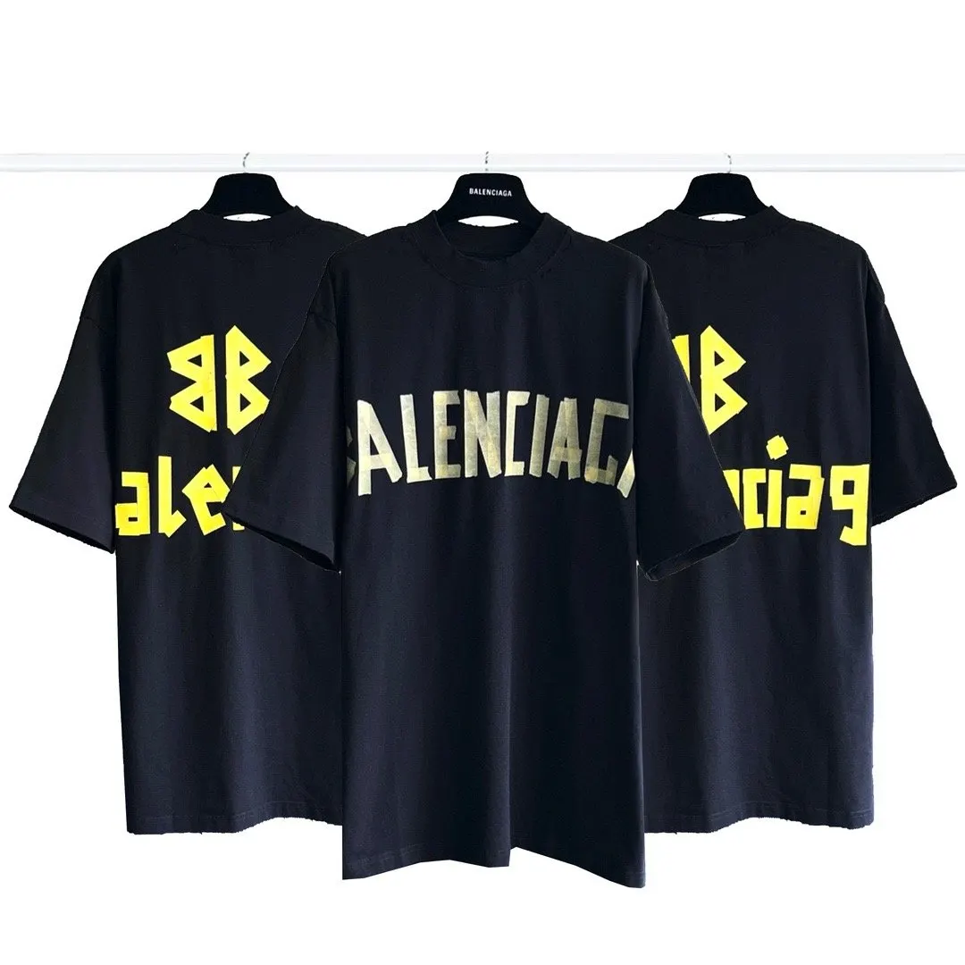 Balenciaga Logo Washed Short Sleeve T-Shirt Street Casual Style