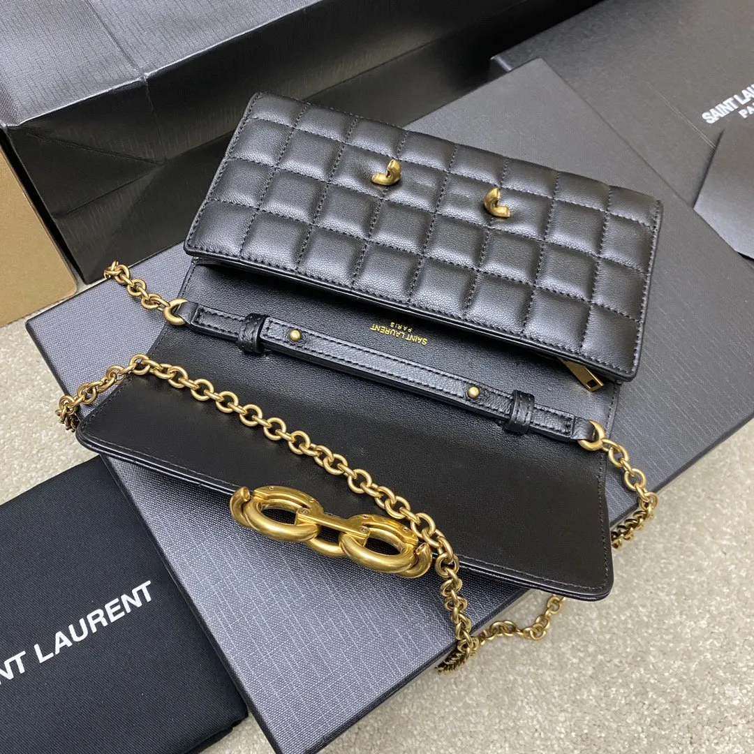 羊皮 批 精品专供 黑羊皮 金 Y家 单肩 链条包 精致链条款