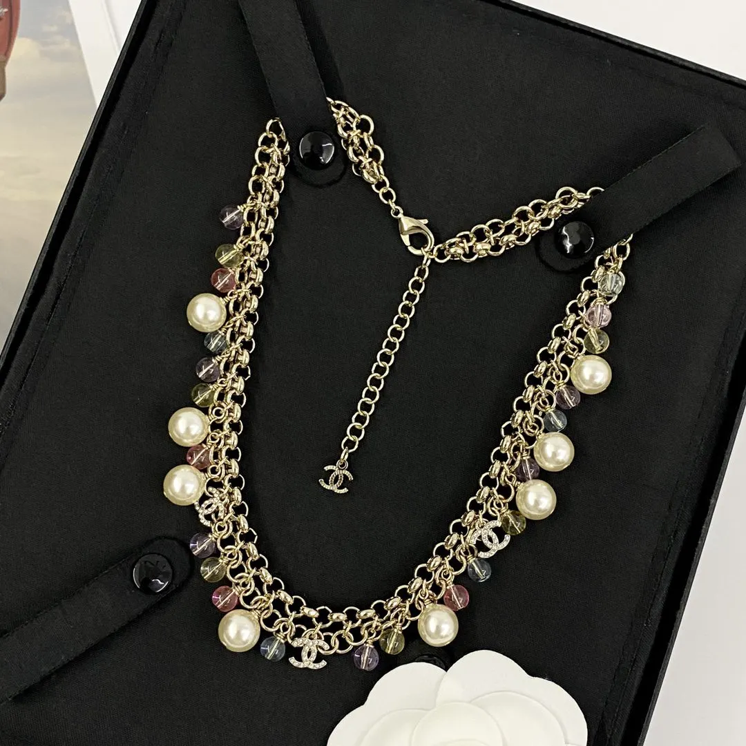 Chanel 珍珠 鏈條 水晶 项链 精致锁骨链