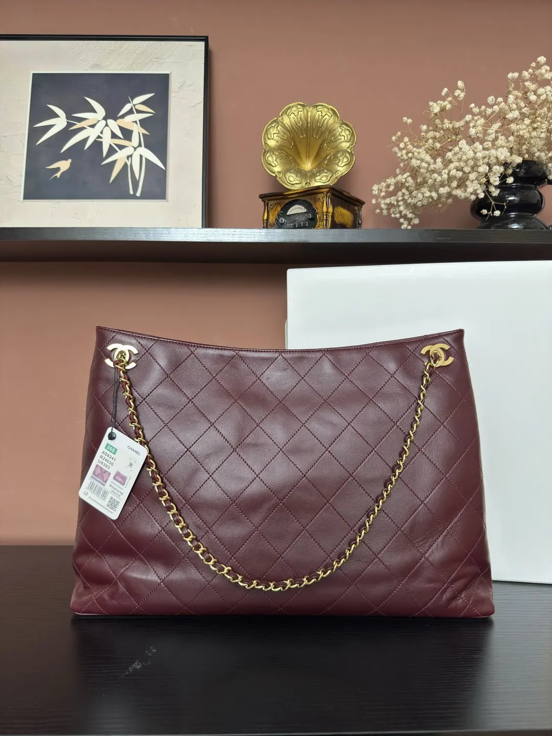 CHANEL 酒紅 羊皮 托特包 大容量托特款