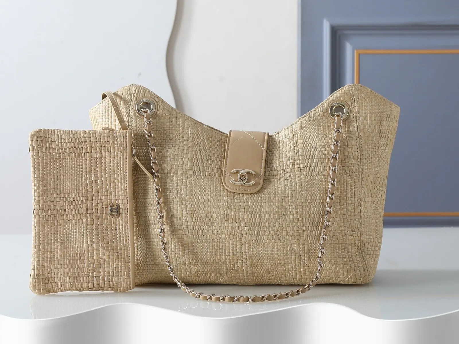 Beige Gold Hobo Shoulder Bag Vintage