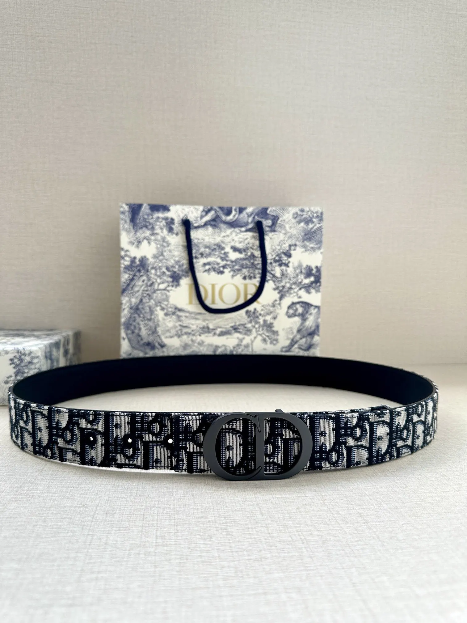 Dior 黑色Oblique腰帶 字母满印款