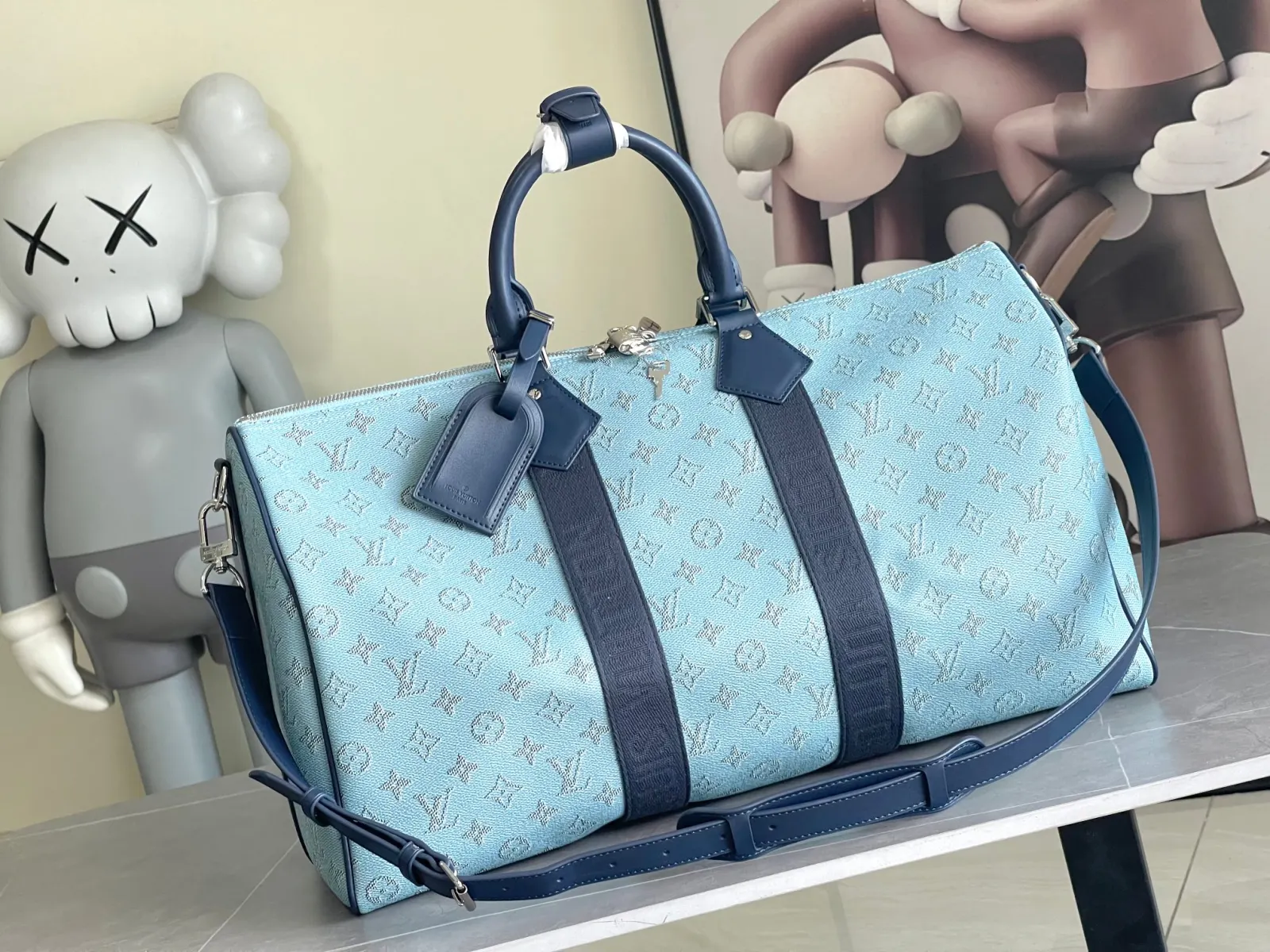 Keepall 藍色 牛皮 旅行袋 大容量旅行款