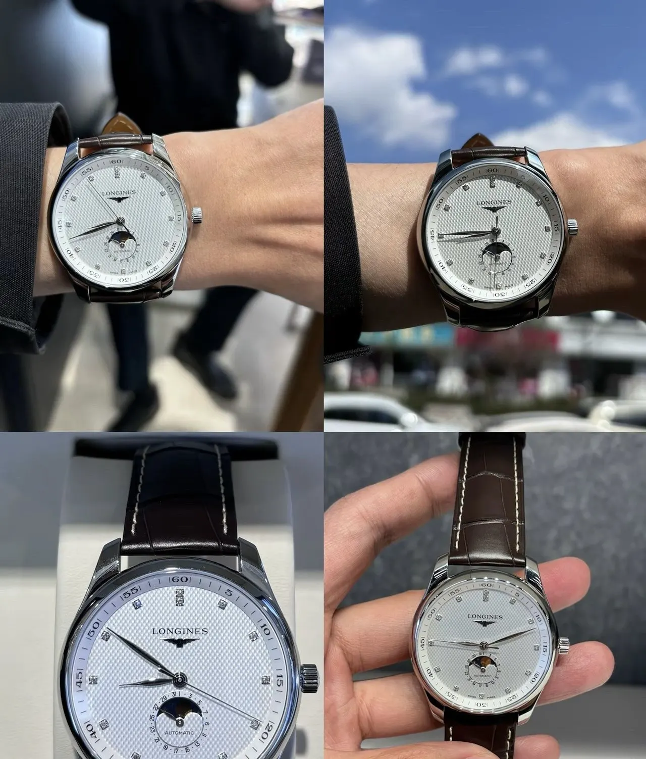 Longines 盒 我被这块浪琴名匠四针月相皮带钻 手表 