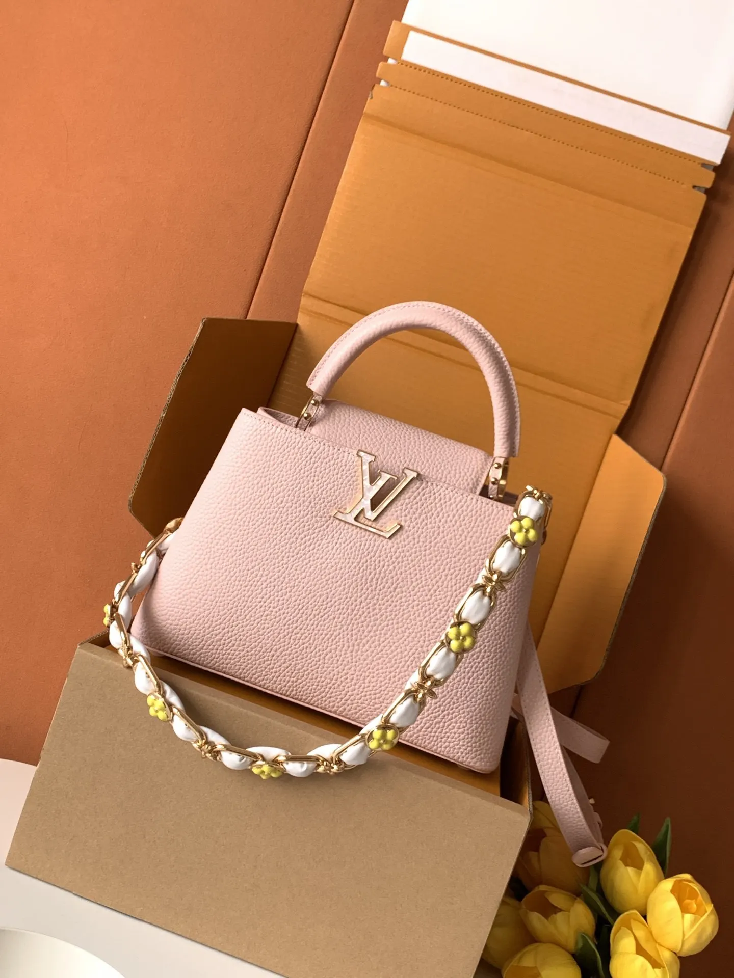 LV 粉色 鏈條包 單肩斜挎款