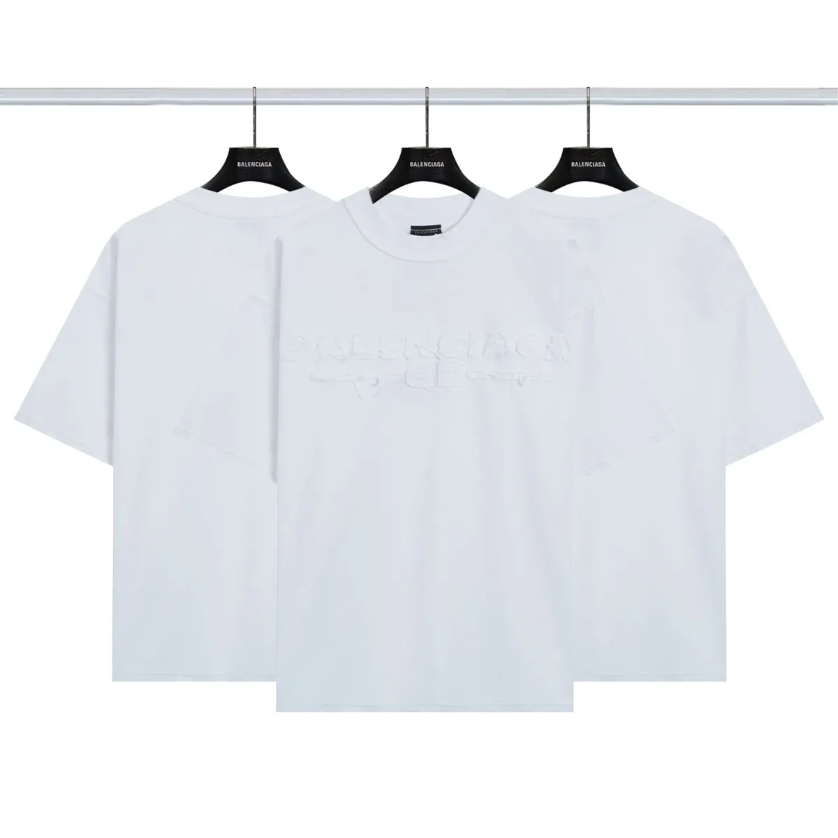 Balenciaga White Logo Embroidery Short Sleeve T-Shirt Street Casual Style