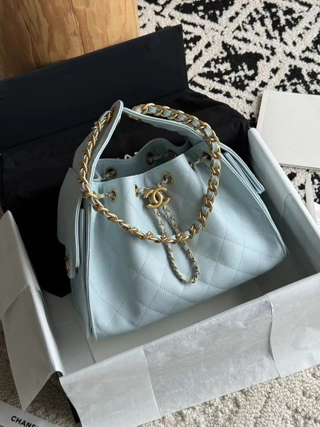 White Blue Hobo Shoulder Bag Vintage Leather