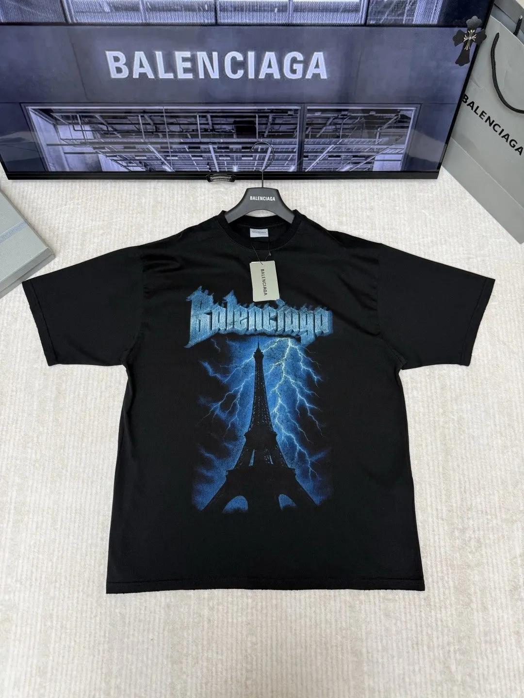 Balenciaga Black Cotton Short Sleeve T-Shirt Loose Casual