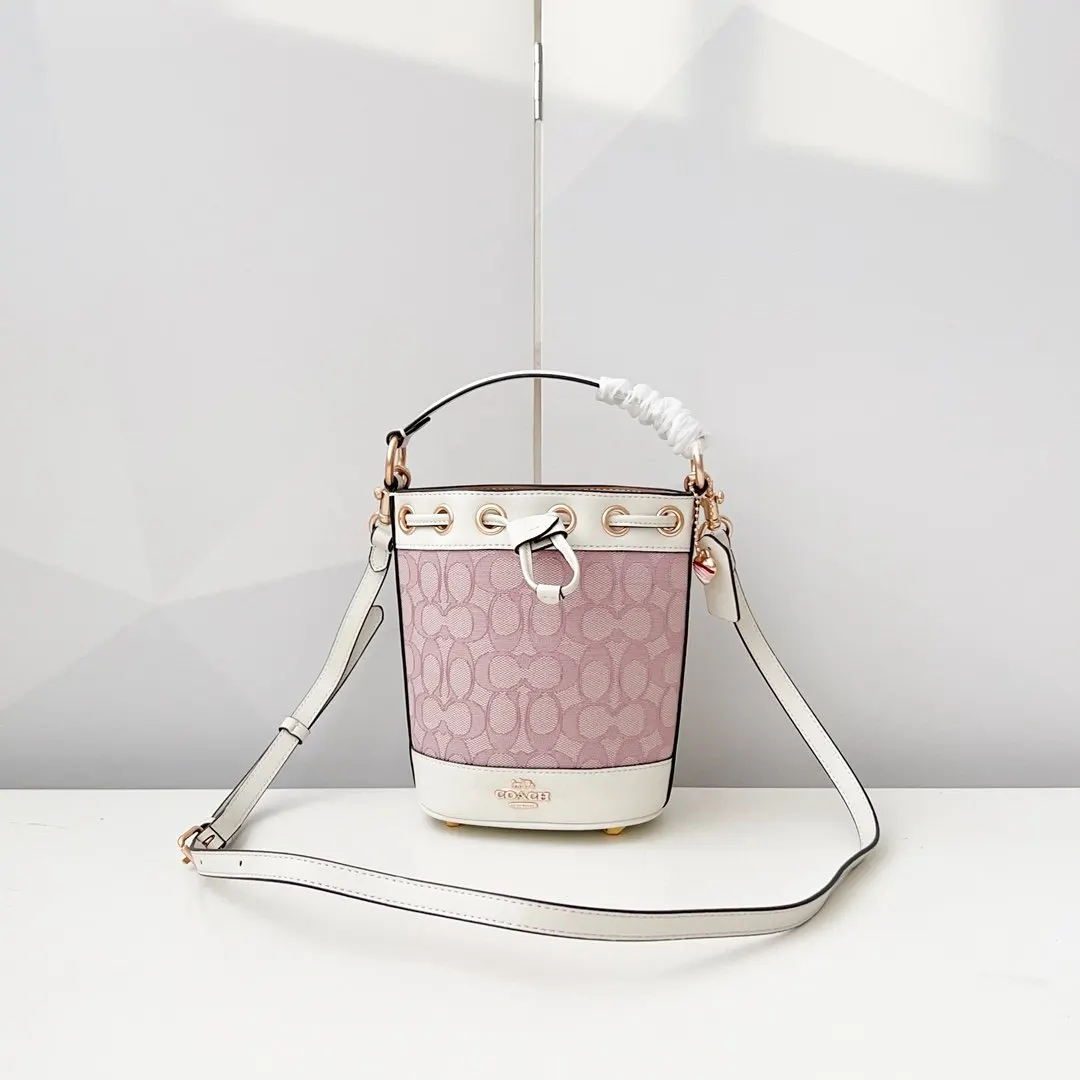 Coach 牛皮 mini水桶包 刺繡C布 搭 休閒水桶款