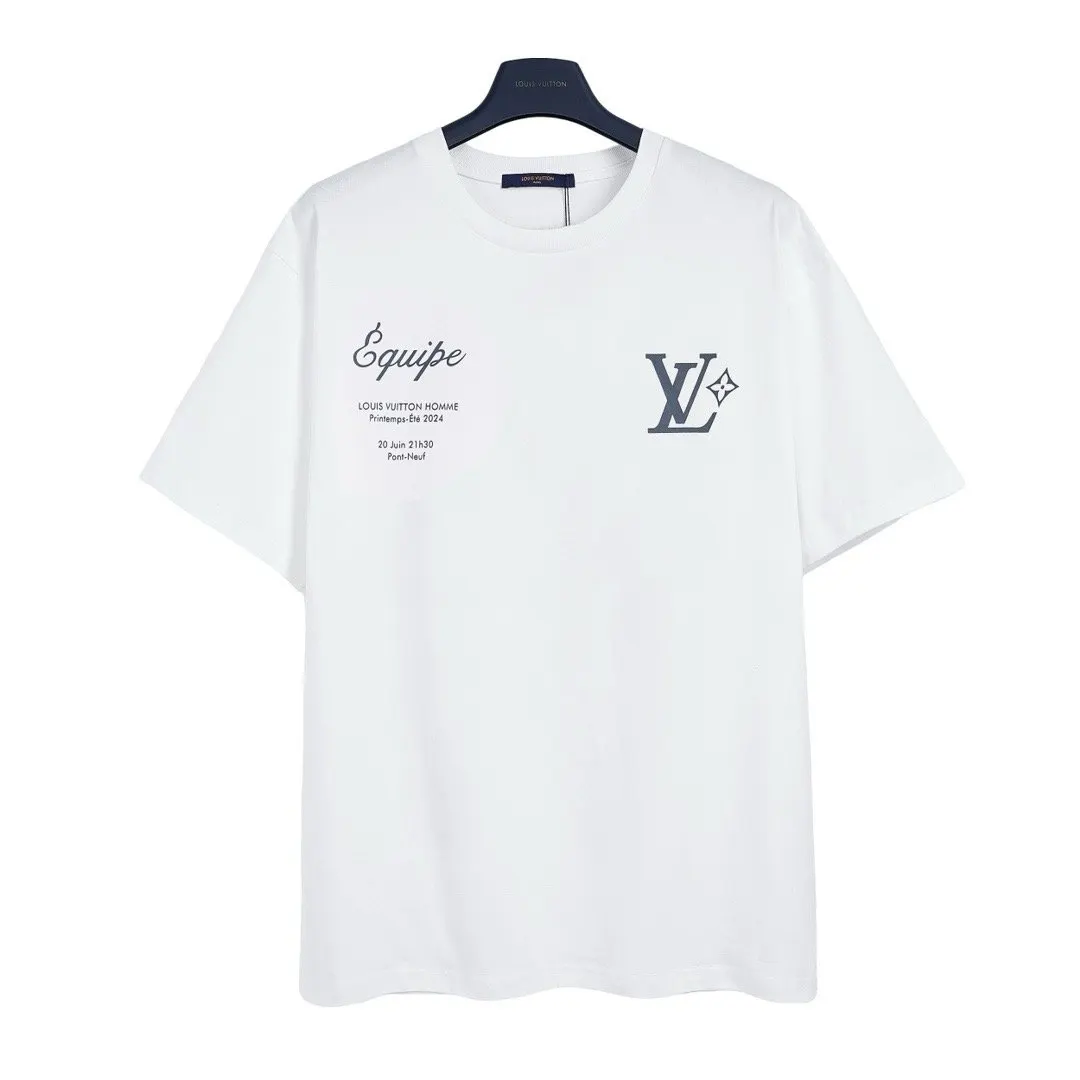 LV White Logo Print Short Sleeve T-Shirt Casual Versatile