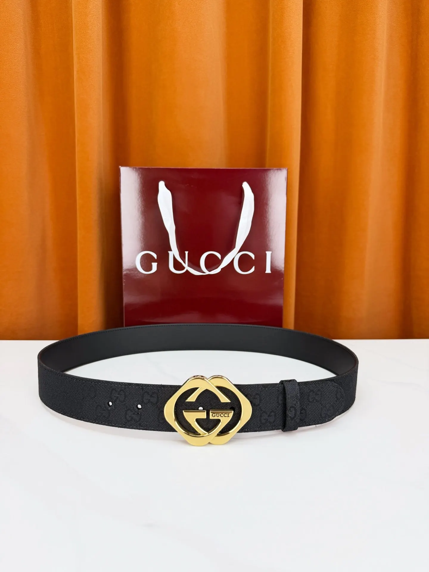 Gucci 雙G扣牛皮雙面腰帶 商務休閒款 老花