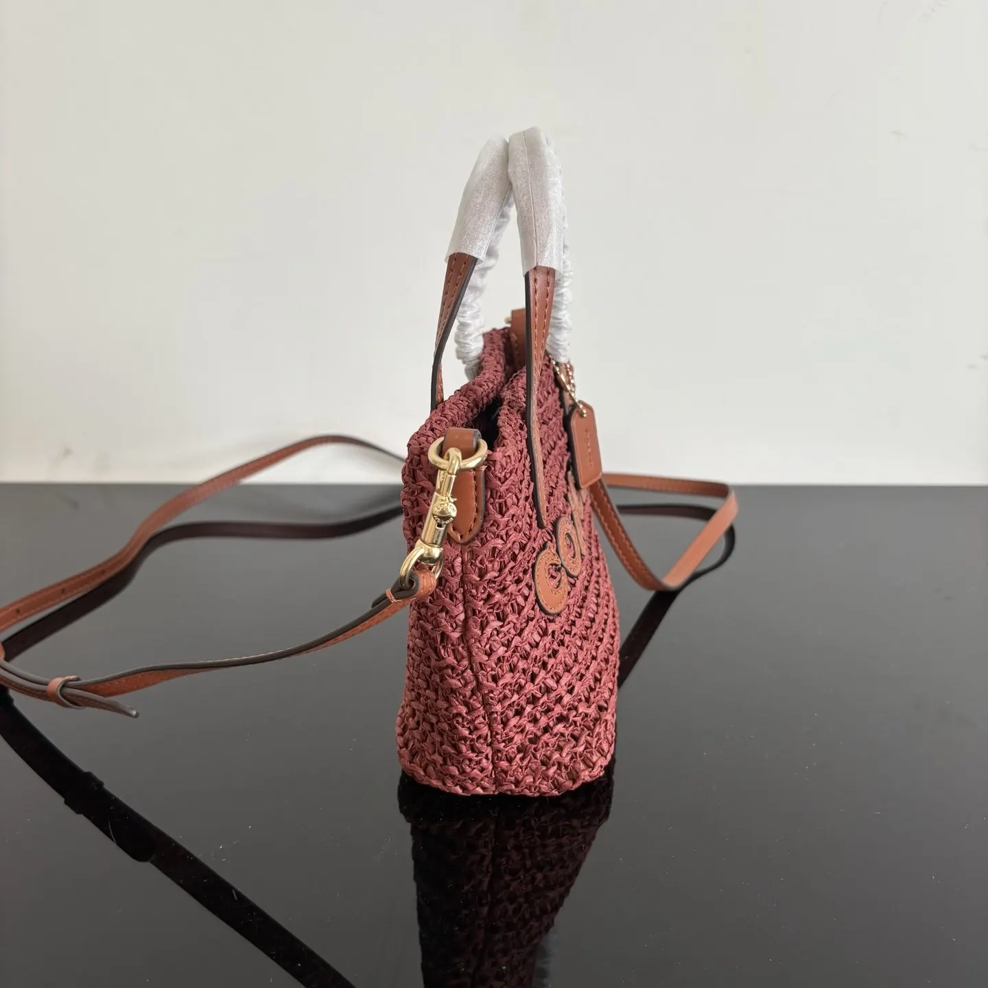 Coach 棕色 紅色 皮革 托特包 大容量托特款