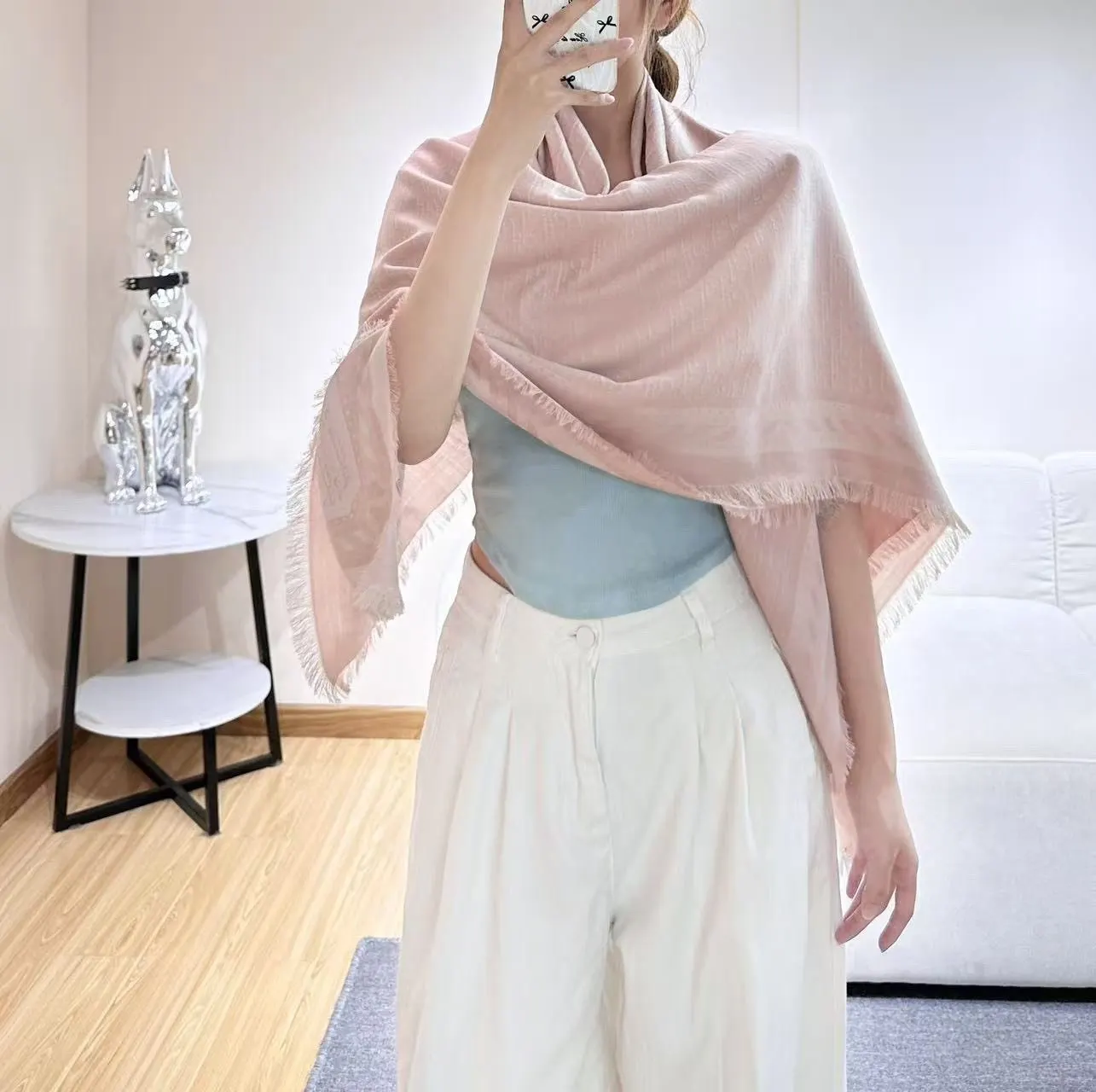 Dior 粉色 羊毛 印花 围巾