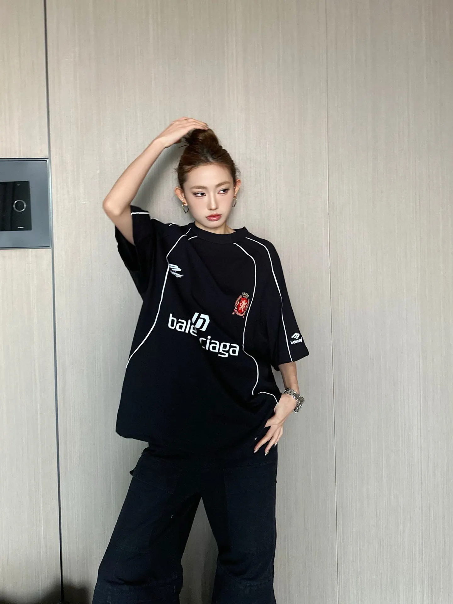 Balenciaga 26SS Black Embroidery Washed Short Sleeve T-Shirt Street Casual Style