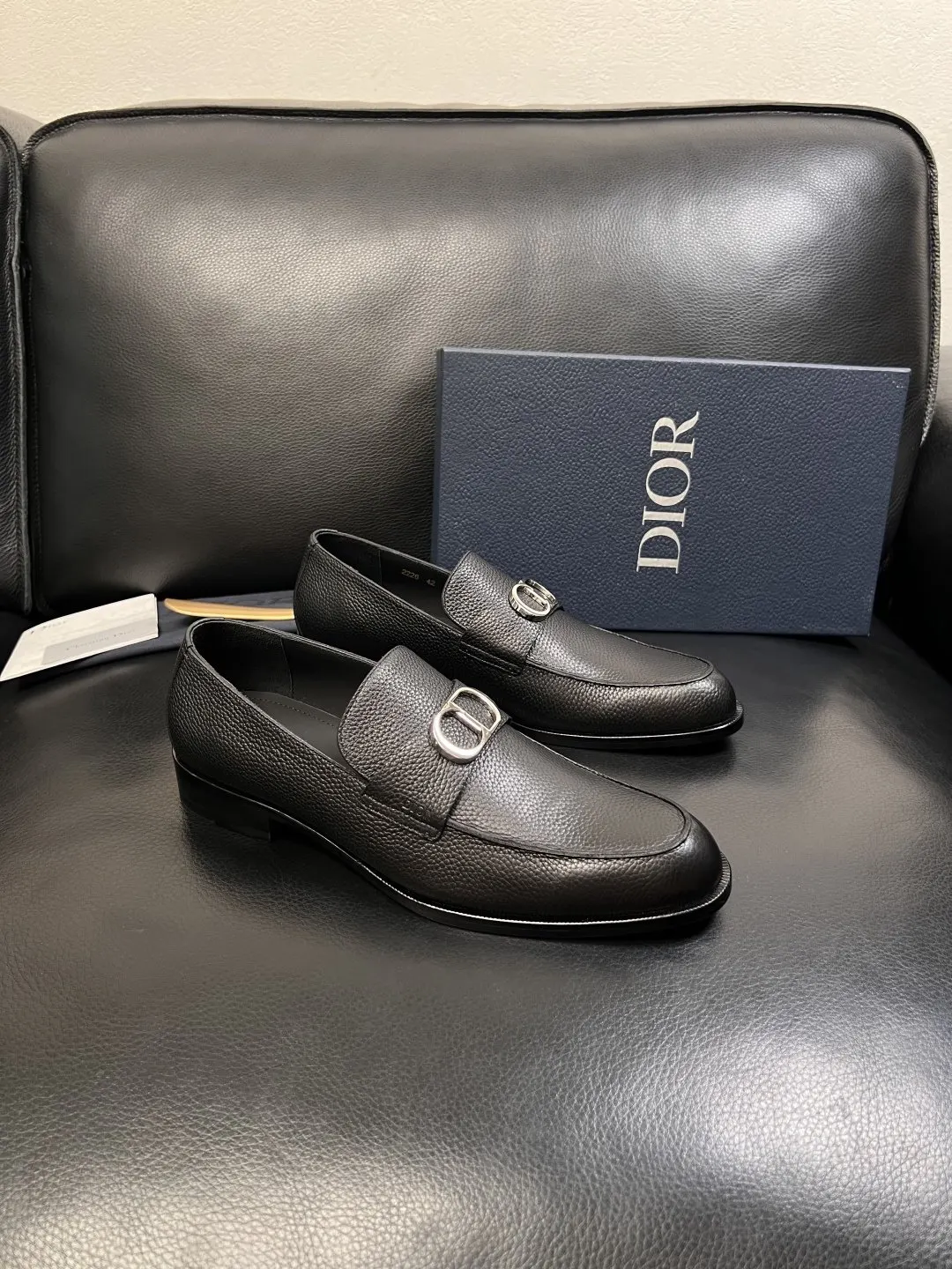 Dior 黑灰牛皮樂福鞋 商務休閒款