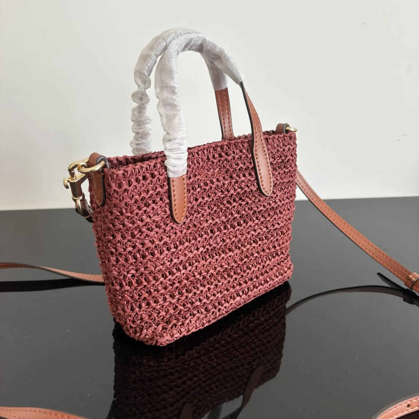 Coach 棕色 紅色 皮革 托特包 大容量托特款