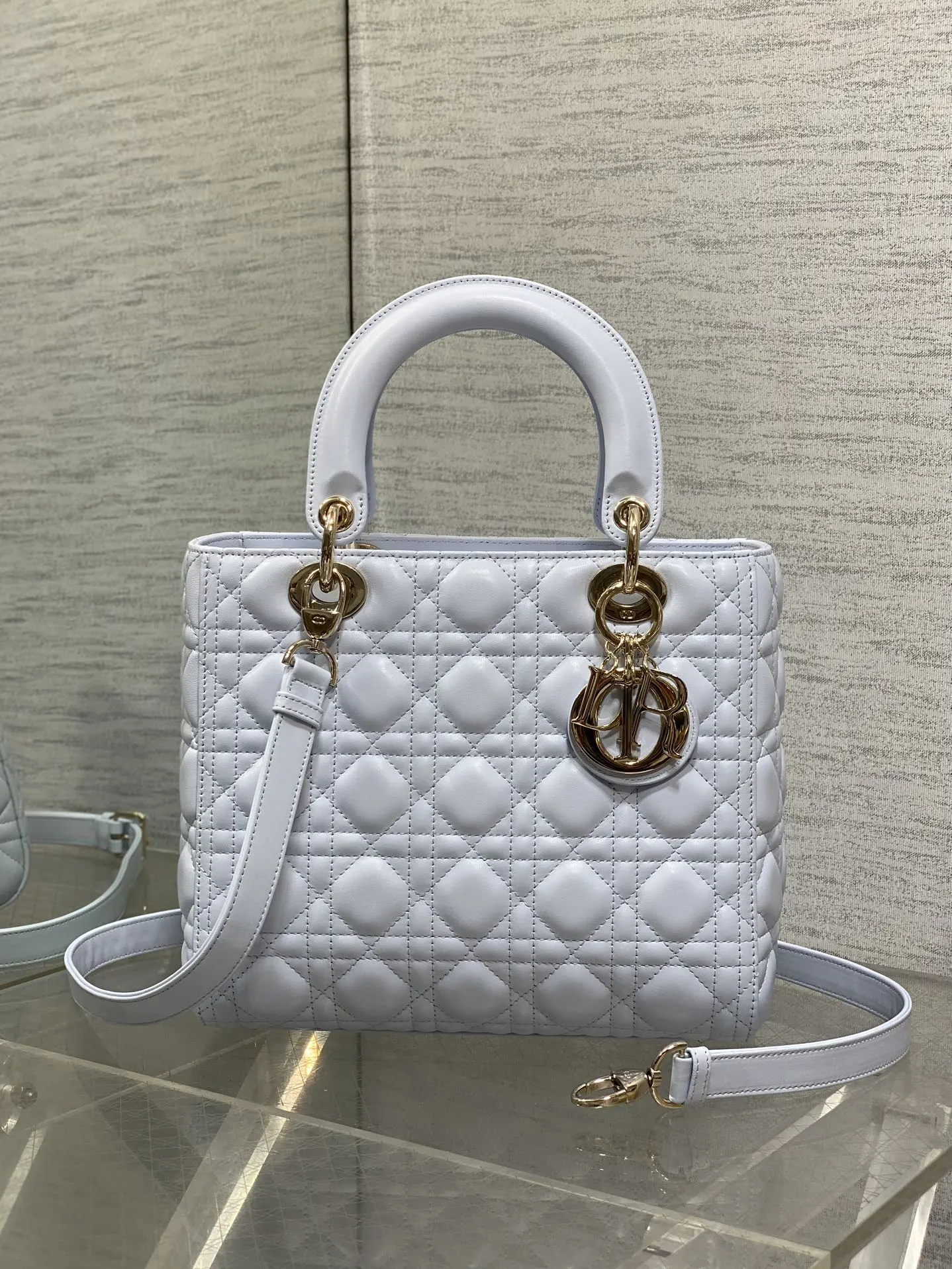 Dior 冰川藍羊皮包包 手提斜挎款