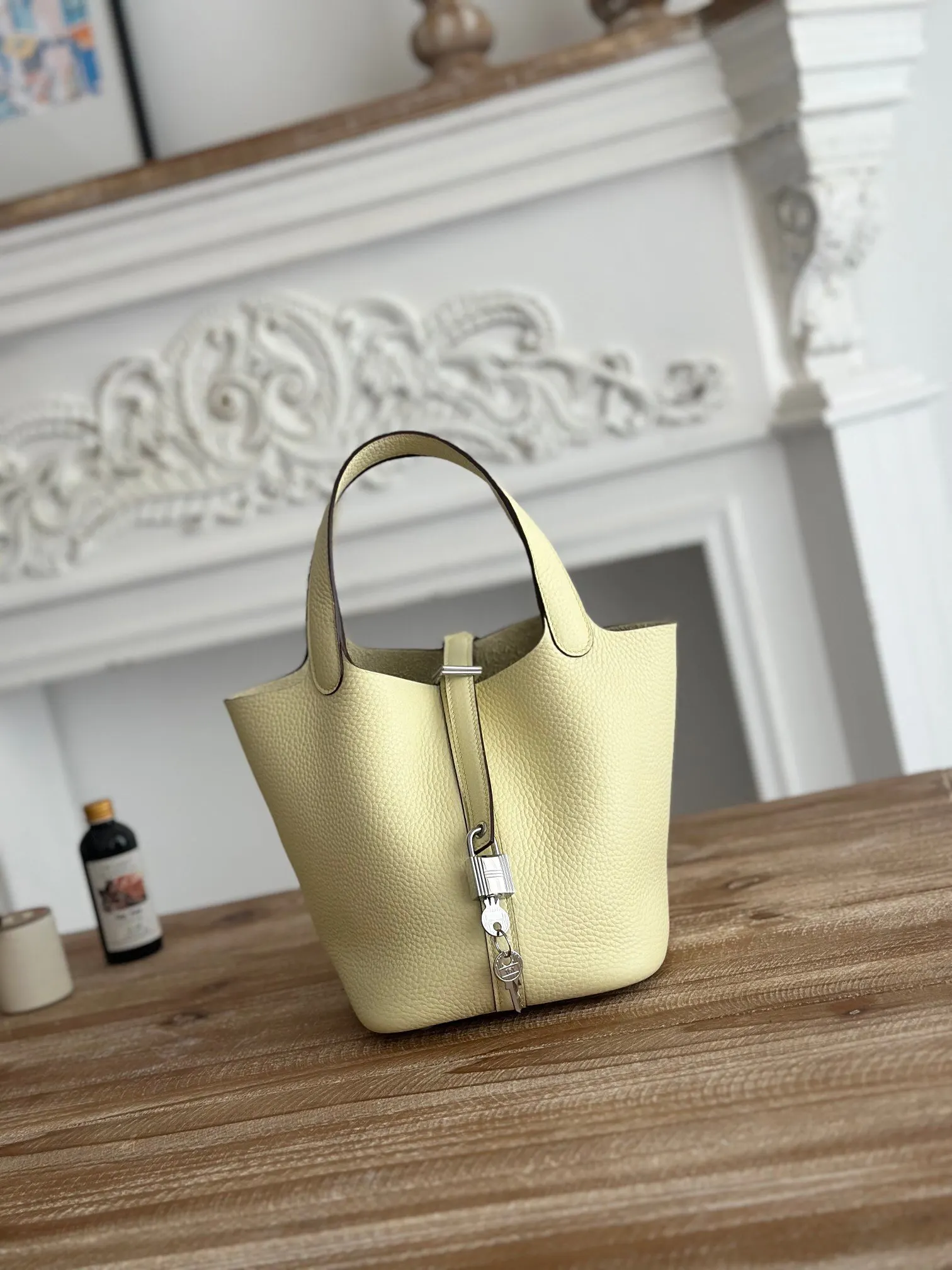 Hermes 小鸡黃 牛皮 手提包 18cm 經典款