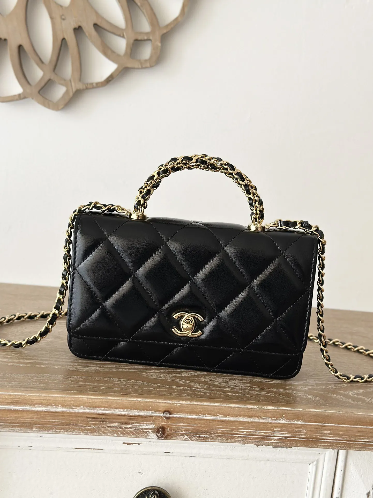CHANEL 黑色 羊皮 手提包 通勤手提款
