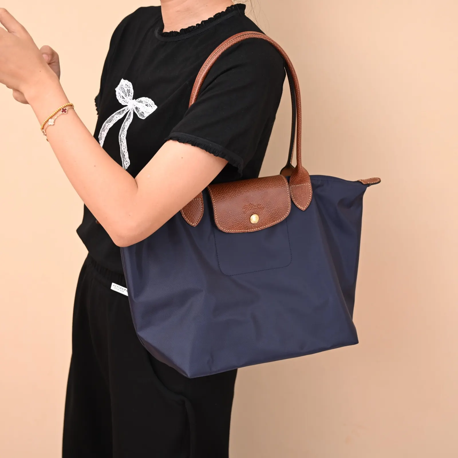 纯 珑骧 长柄中号 海军蓝 longchamp 秒 单肩包 日常单肩背款