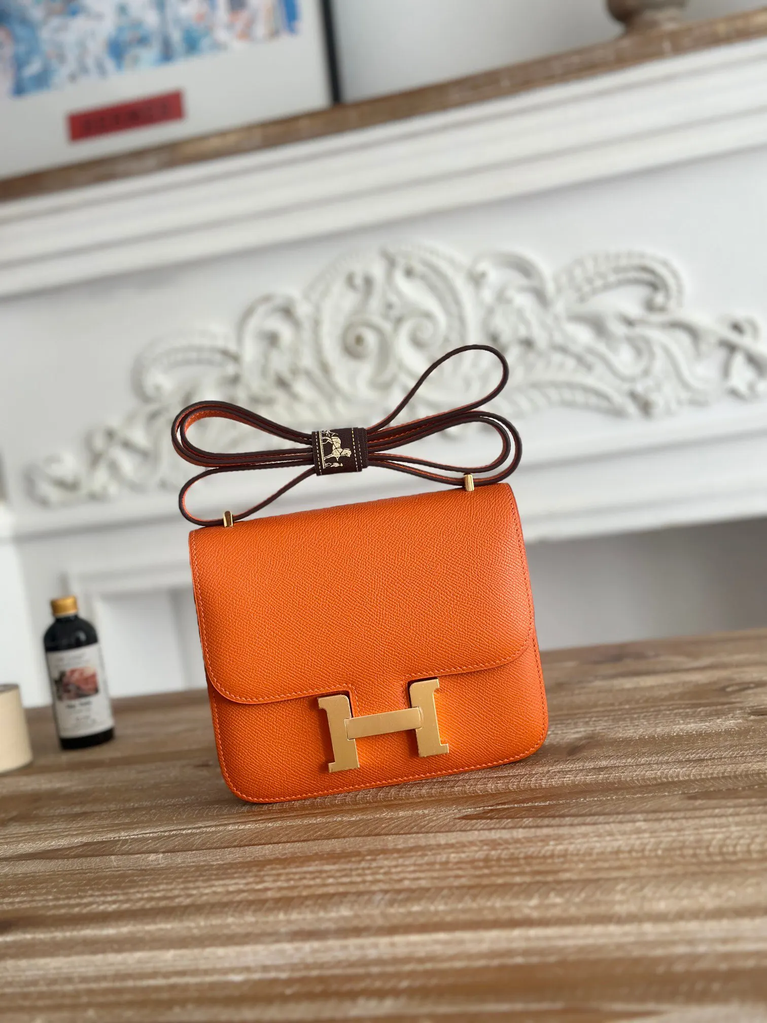 Hermes Constance 橙色 Epsom掌纹牛皮 斜背包 19cm 經典款