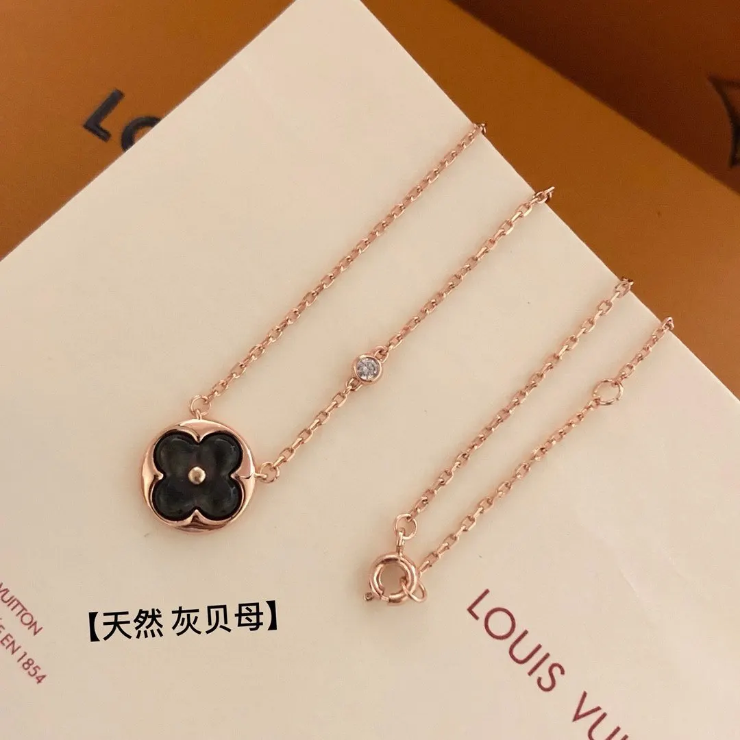 Louis Vuitton 玫瑰金 贝母 钻石 圆形 项链 精致锁骨链