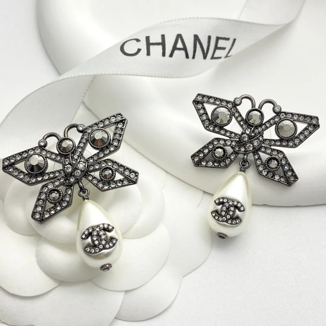 Chanel Gray Pearl Earrings