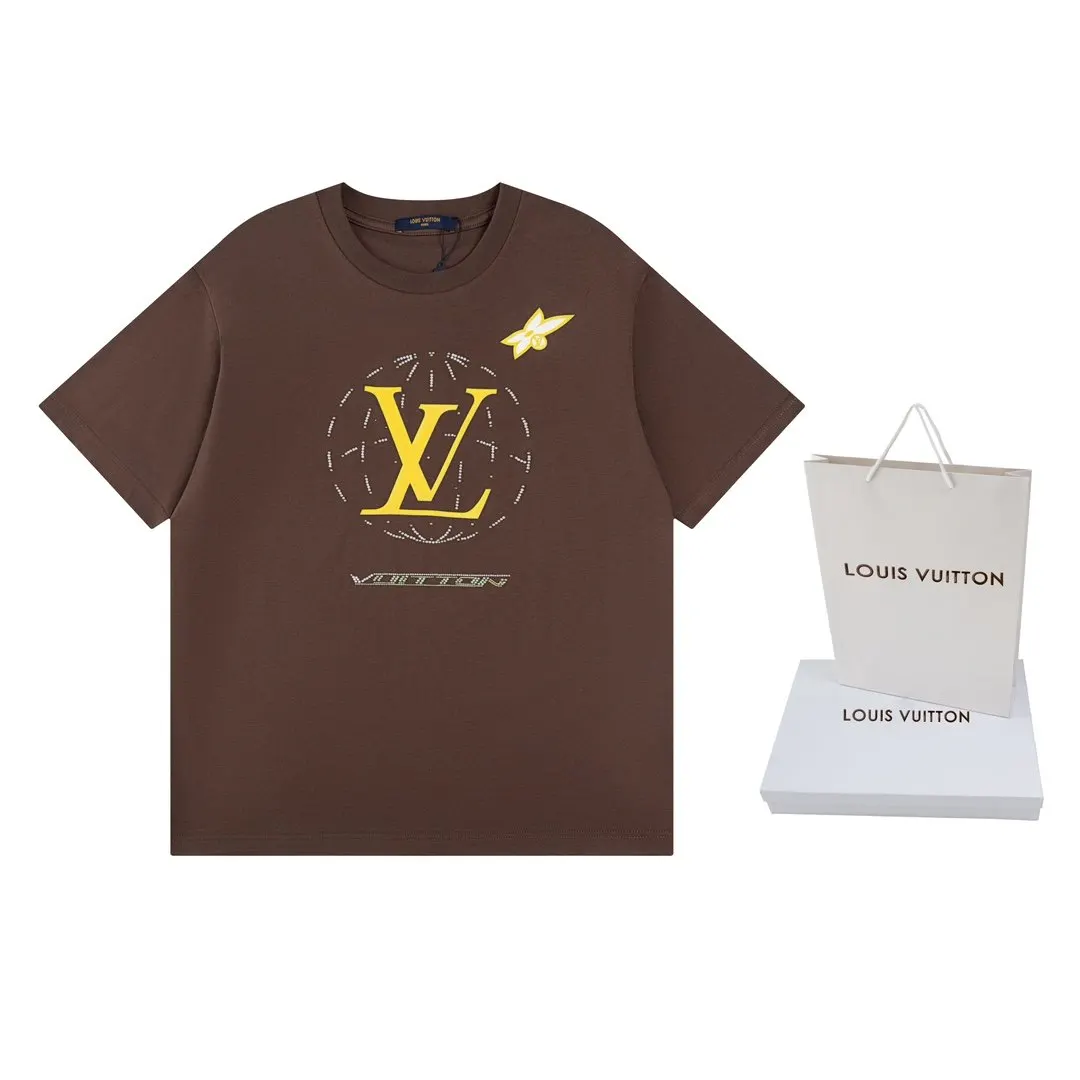 LV Brown Cotton Short Sleeve T-Shirt Casual Versatile