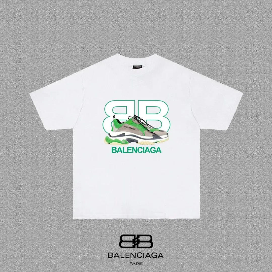 Balenciaga Black Cotton Logo Short Sleeve T-Shirt Street Casual