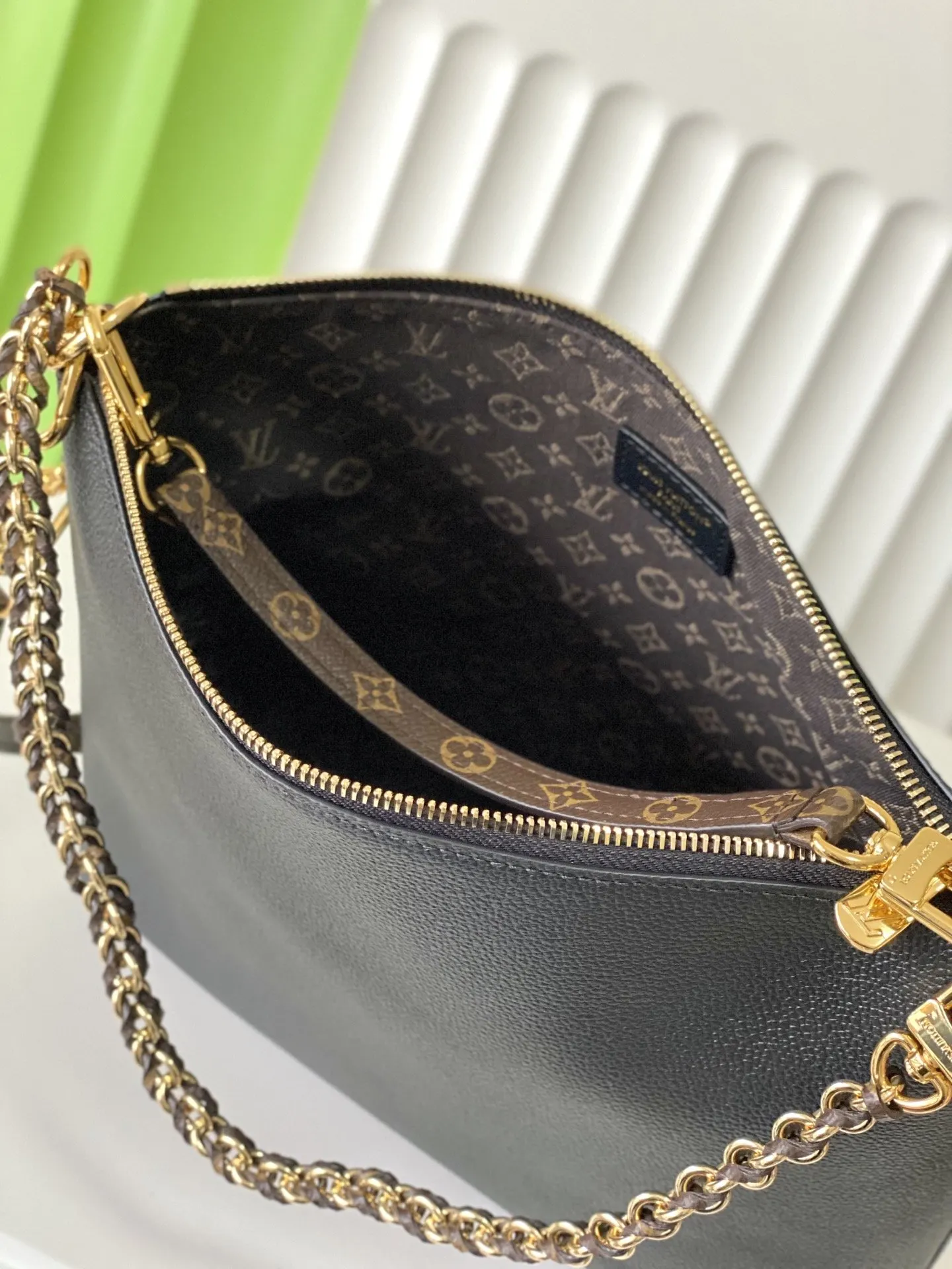 Black Monogram Hobo Shoulder Bag Vintage Leather Image 9 Black Monogram Hobo Shoulder Bag Vintage Leather Image 9