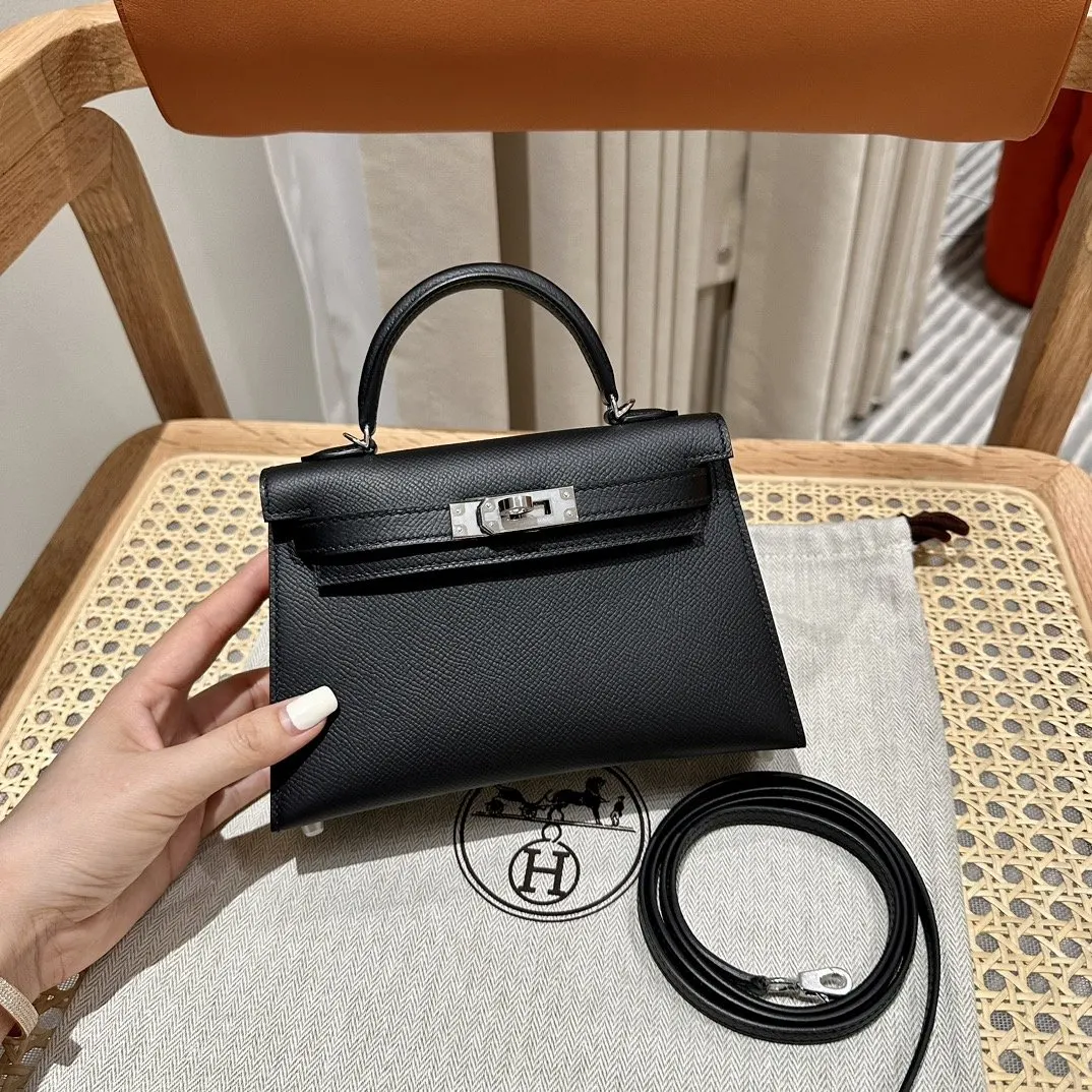 Hermes Mini Kelly 黑色 Epsom掌纹牛皮 斜背包 19cm 經典款