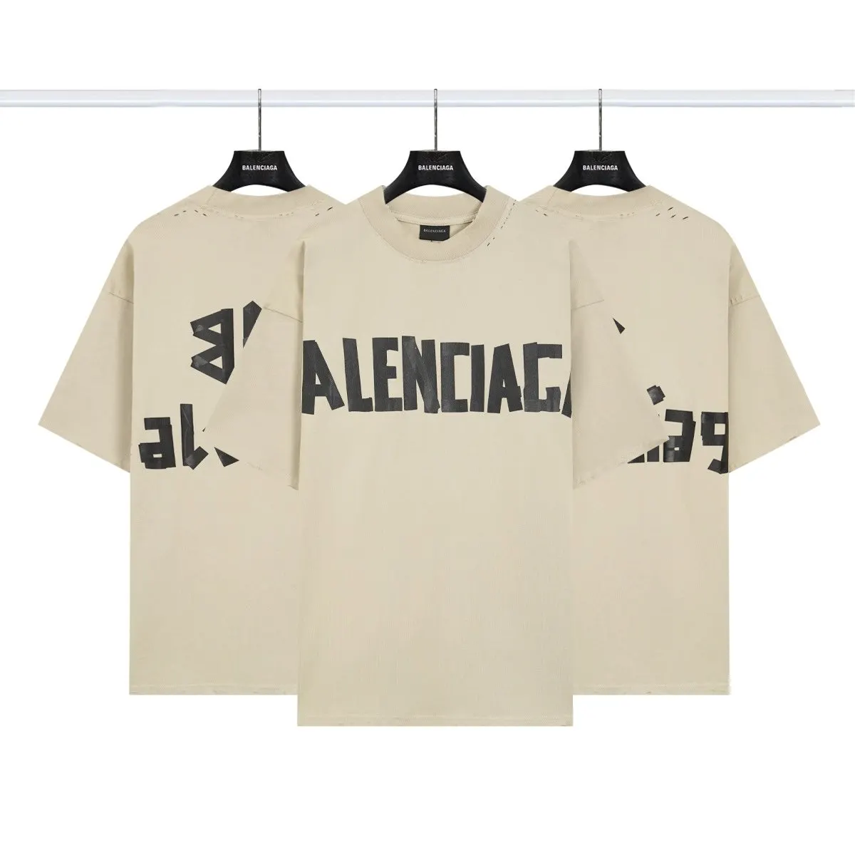 Balenciaga Beige Short Sleeve T-Shirt Street Casual