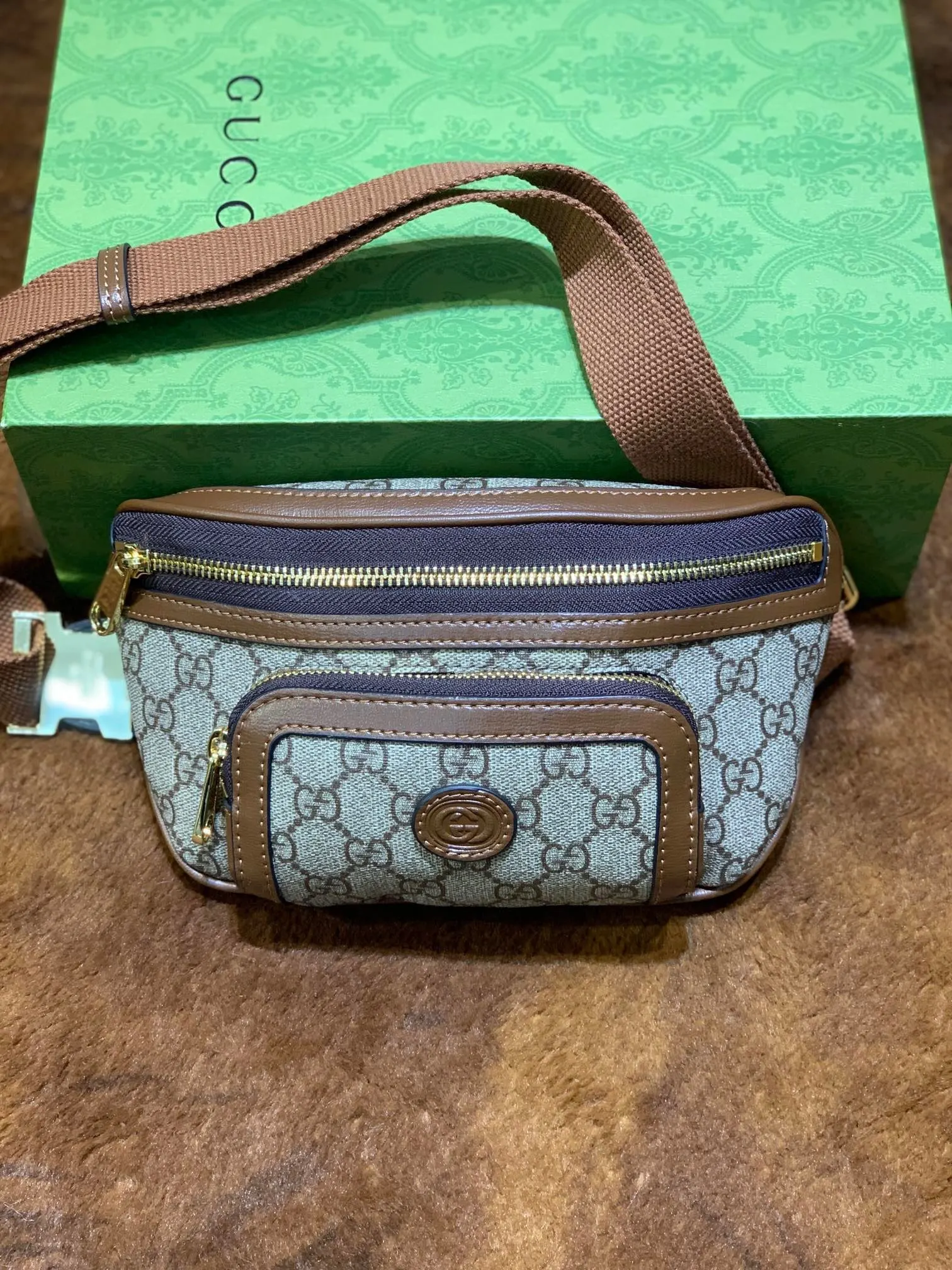 Brown Beige Belt Bag Vintage Casual Leather