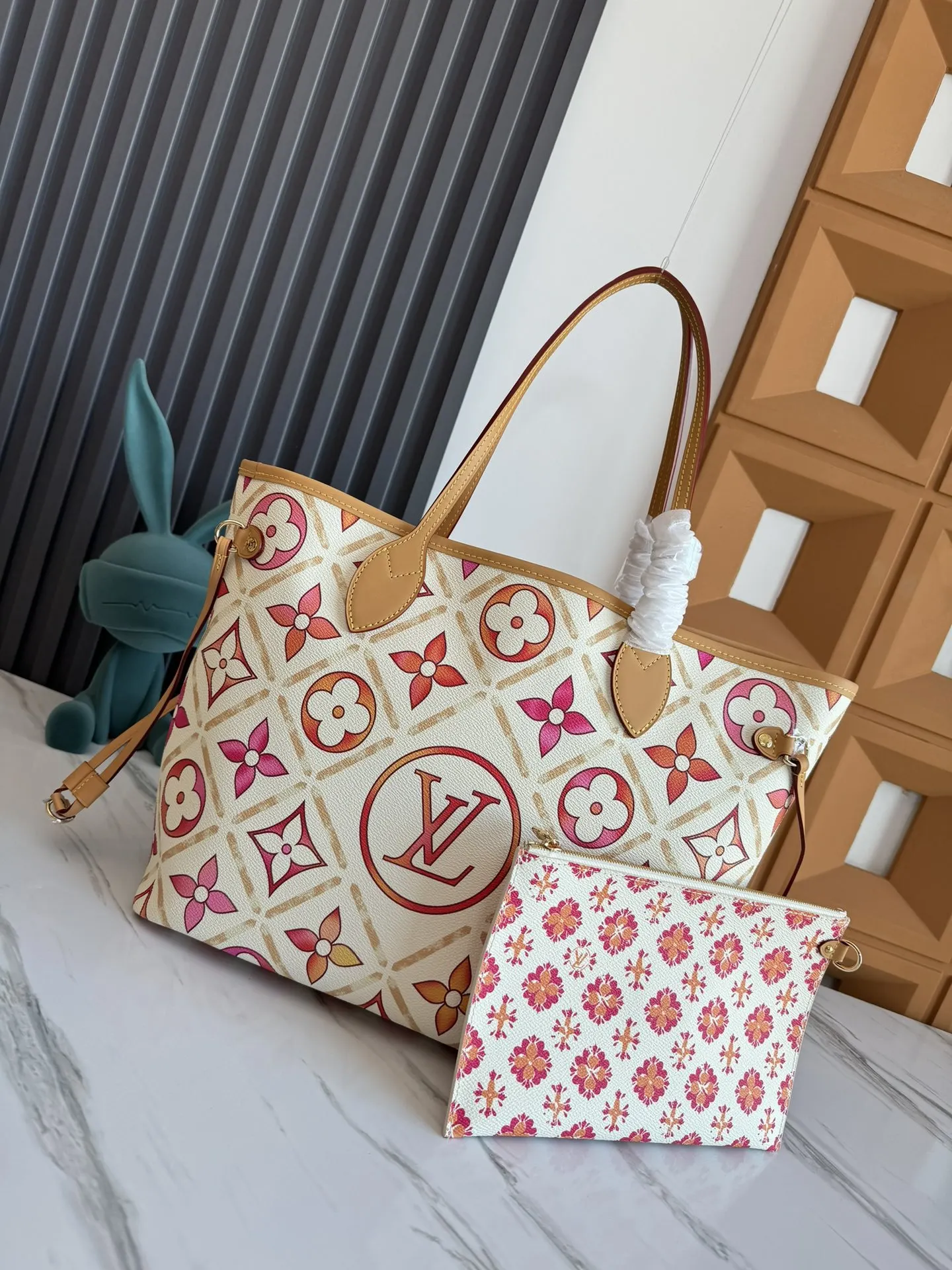 LV Neverfull 蓝色 红色 帆布 托特包 大容量托特款