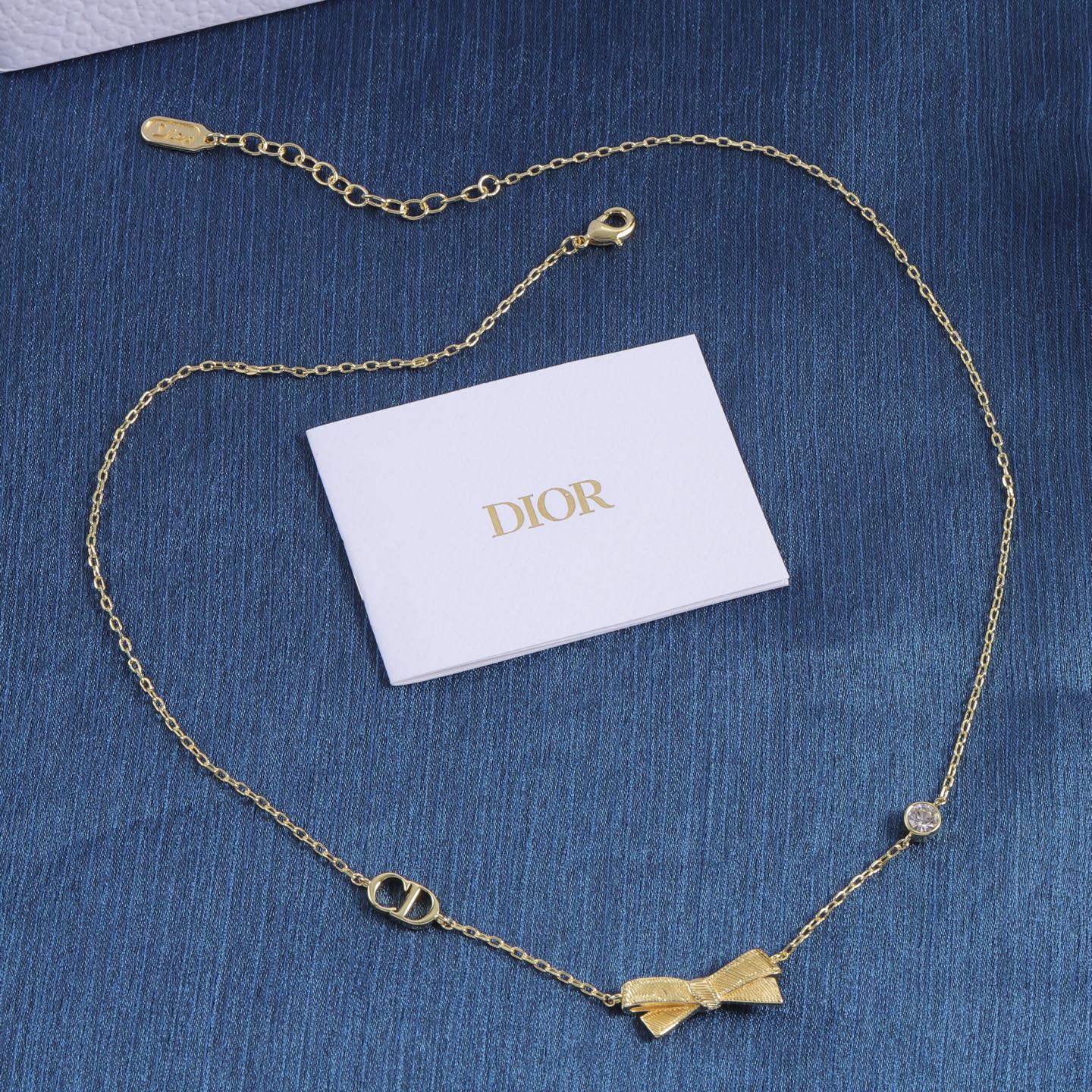 Dior 金色细链锁骨項鏈 蓝盒款