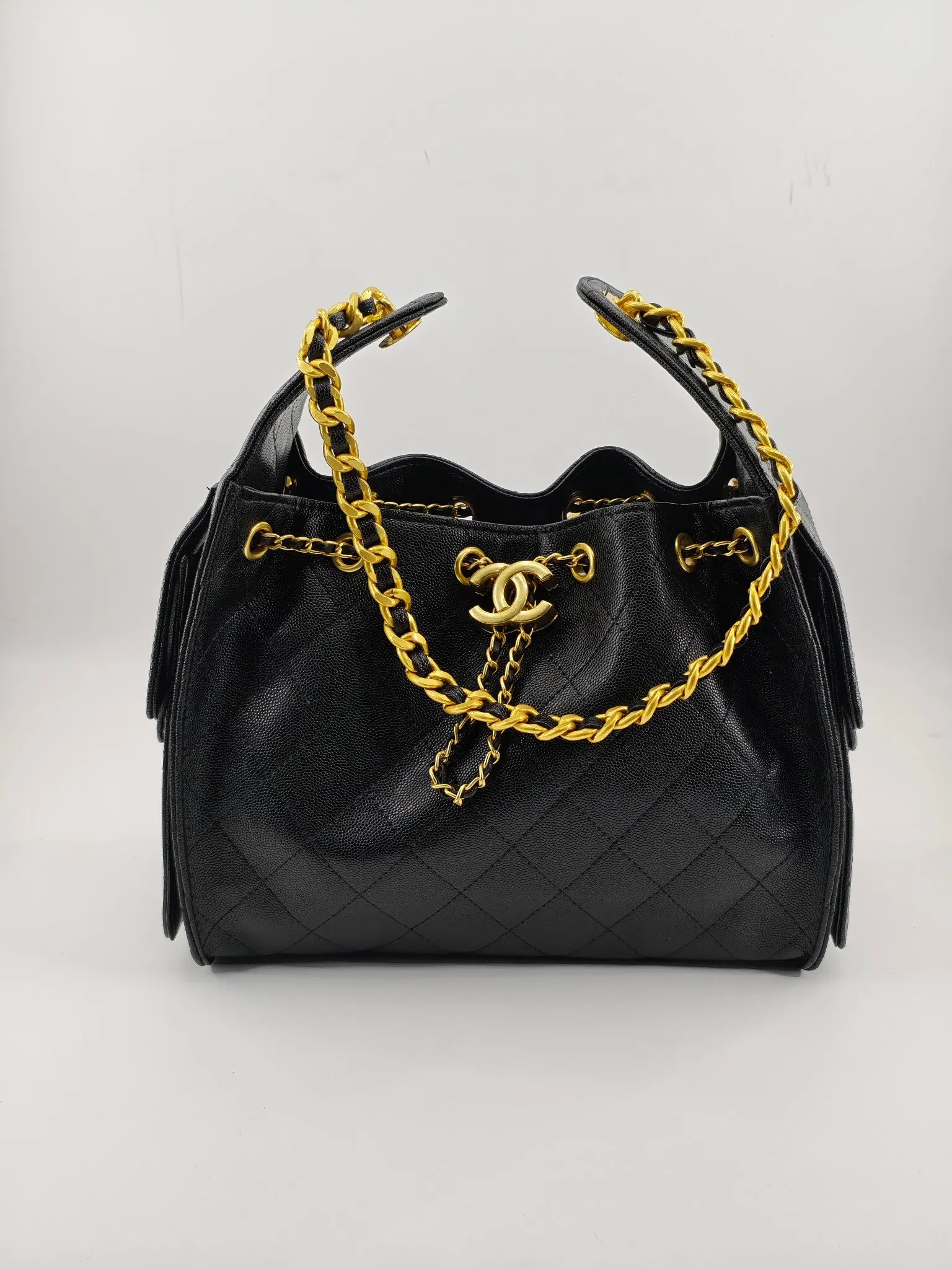 Chanel Black Hobo Shoulder Bag Vintage Leather