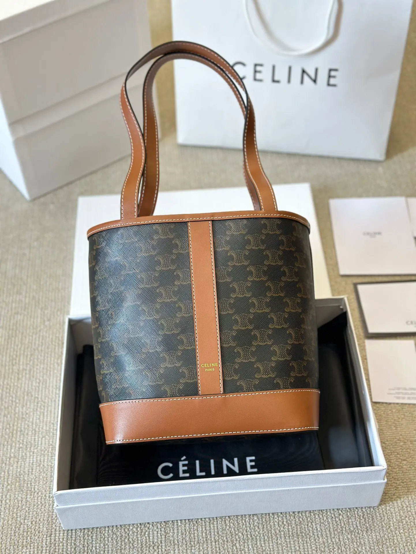 Celine 老花 牛皮 腋下包 复古腋下背款