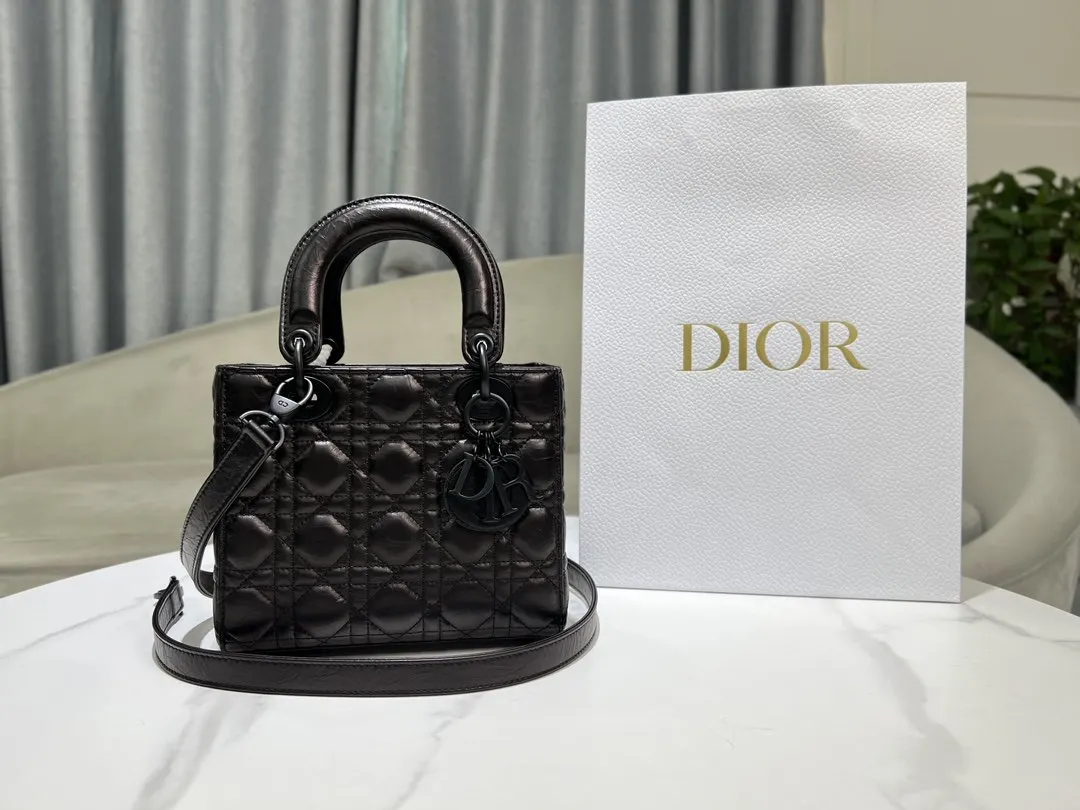 Dior 黑色 进口 油蜡皮戴妃包 四格 油蜡皮戴妃 收納包 旅行收納款