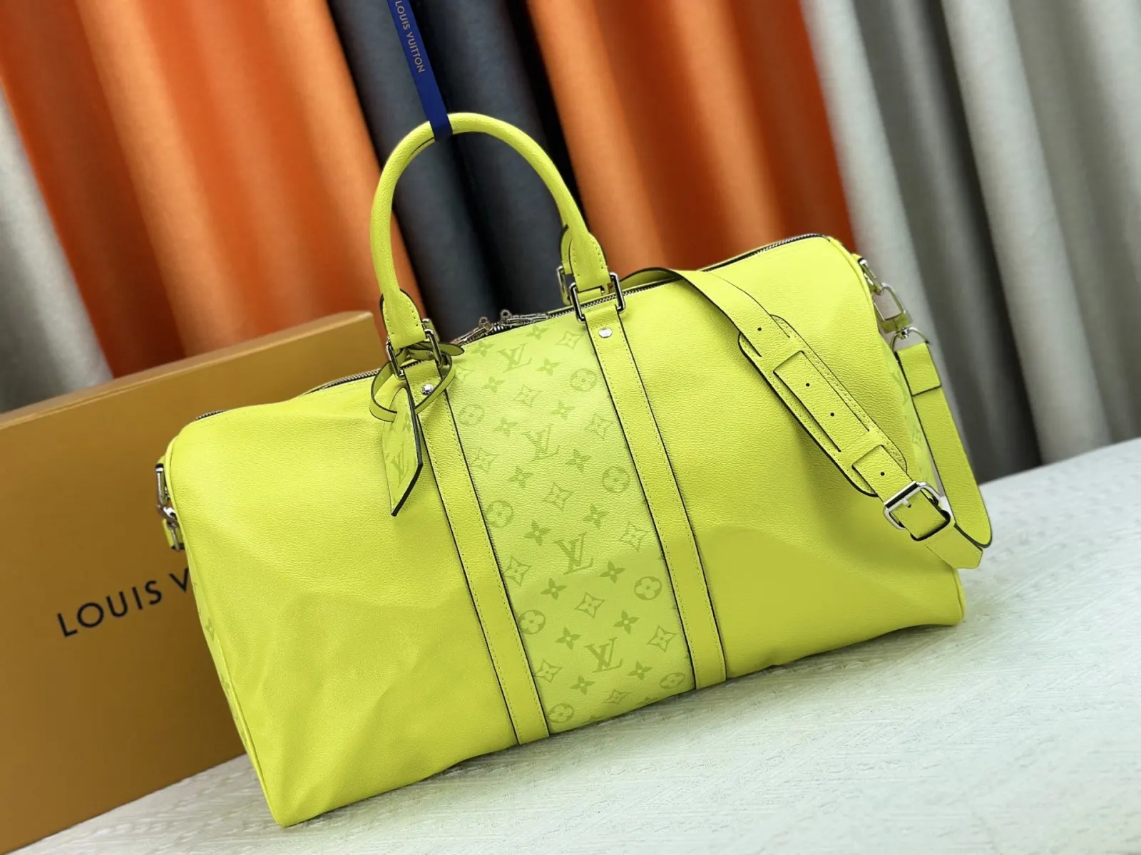Keepall 白色 黃色 帆布 旅行袋 大容量旅行款